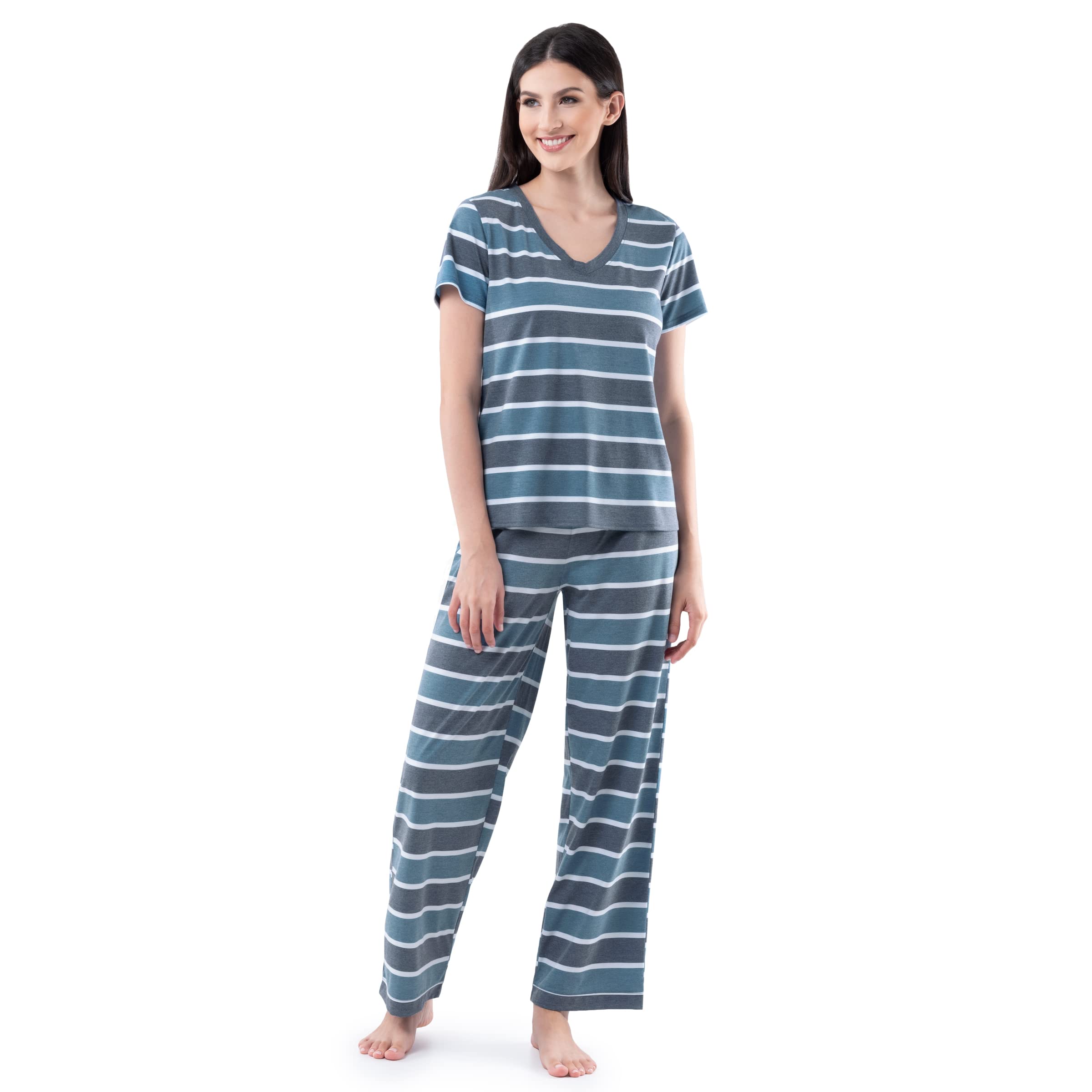 Fruit of the Loom womens Short Sleeve Tee and Pant 2 Piece Sleep Set WEBE CLOTHING