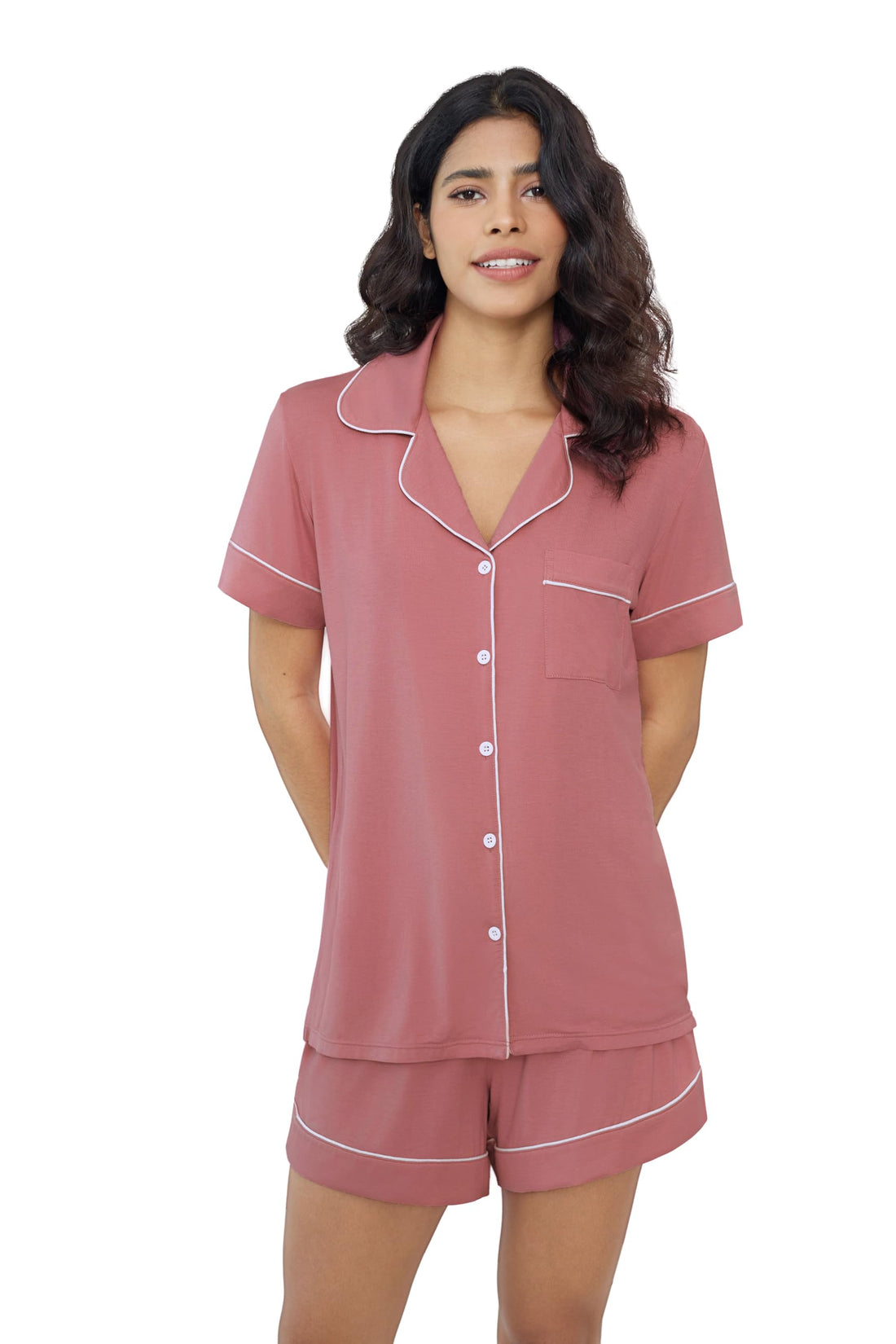 Joyaria Women's Cooling Bamboo Viscose Pajamas Shorts Set Button Front | Moisture Wicking, Cool & Lightweight, Breathable PJs for Night Sweats