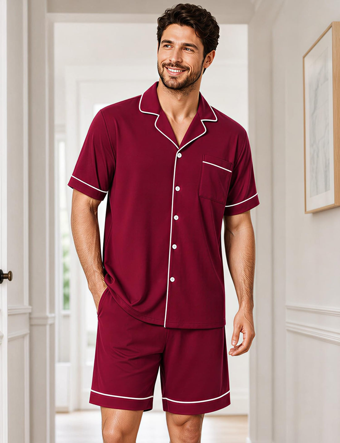 SWOMOG 100% Cotton Mens Pajama Set Short Sleeve Sleepwear Button Down Loungewear 2 PCS Cotton Pjs Set with Pockets WEBE CLOTHING