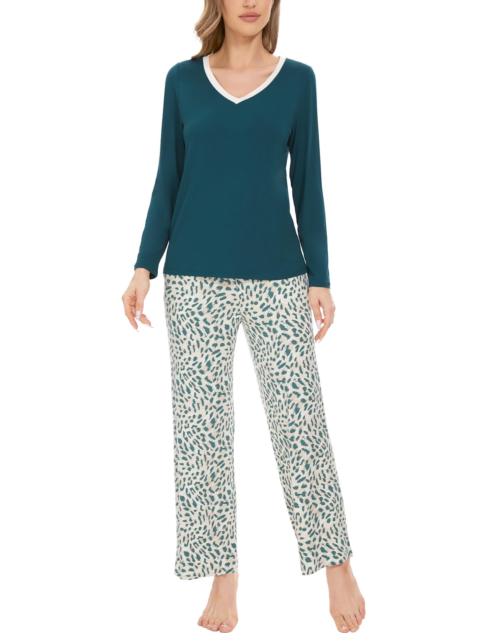 GYS Women's Pajama Sets Long Sleeve Sleepwear Comfy 2 Piece Ladies Pj Sleep Set, Viscose Made from Bamboo