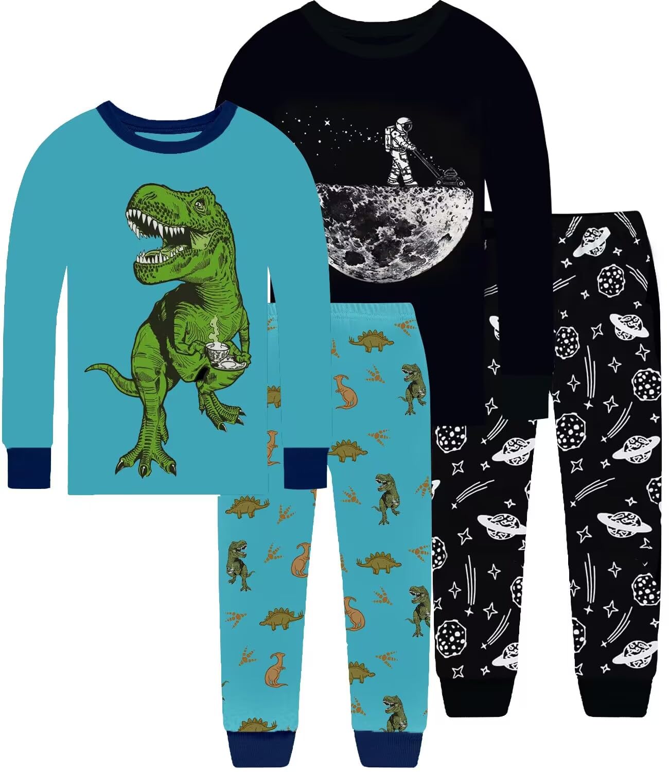 Dolphin&Fish Boys Pajamas 4Piece Toddler Kids Pjs Sets Cotton Toddler Clothes Sleepwears