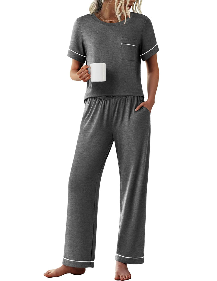 Ekouaer Womens Pajama Sets 2 Piece Pjs Sleepwear Comfy Lounge Set | Short Sleeve Top & Long Pants with Pockets,Soft Lightweight Stretchy Fabric,Summer Loungewear,Gift for Wife,Mom,Friends WEBE CLOTHING