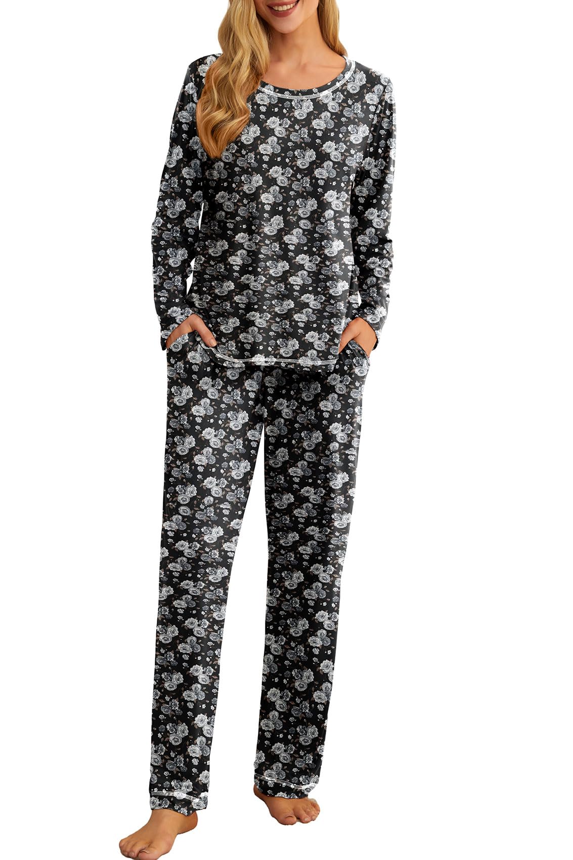 PrinStory Women's Pajama Set 2026 Lounge Sets Long Sleeve Sleepwear Soft 2 Piece Pjs with Pockets