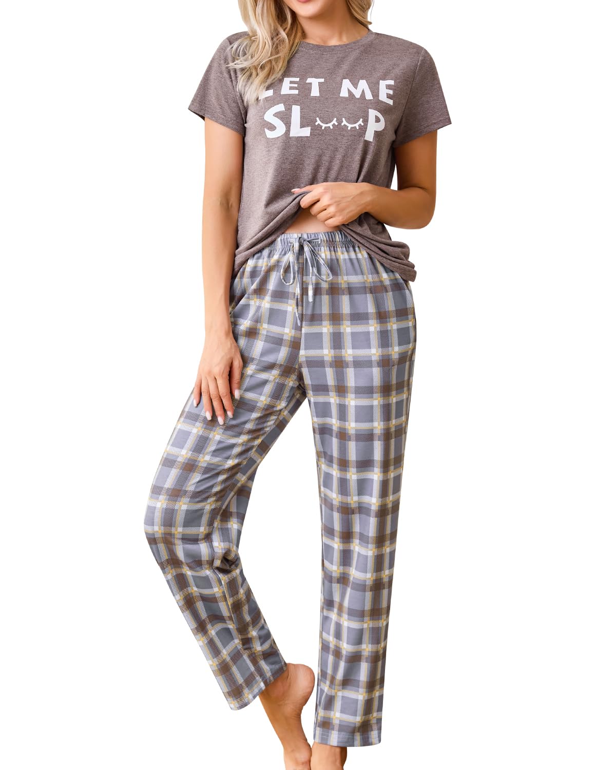difficort Womens Pajama Sets Short Sleeve Pjs Tops with Long Pants Sleepwear Lounge Set with Pocket WEBE CLOTHING