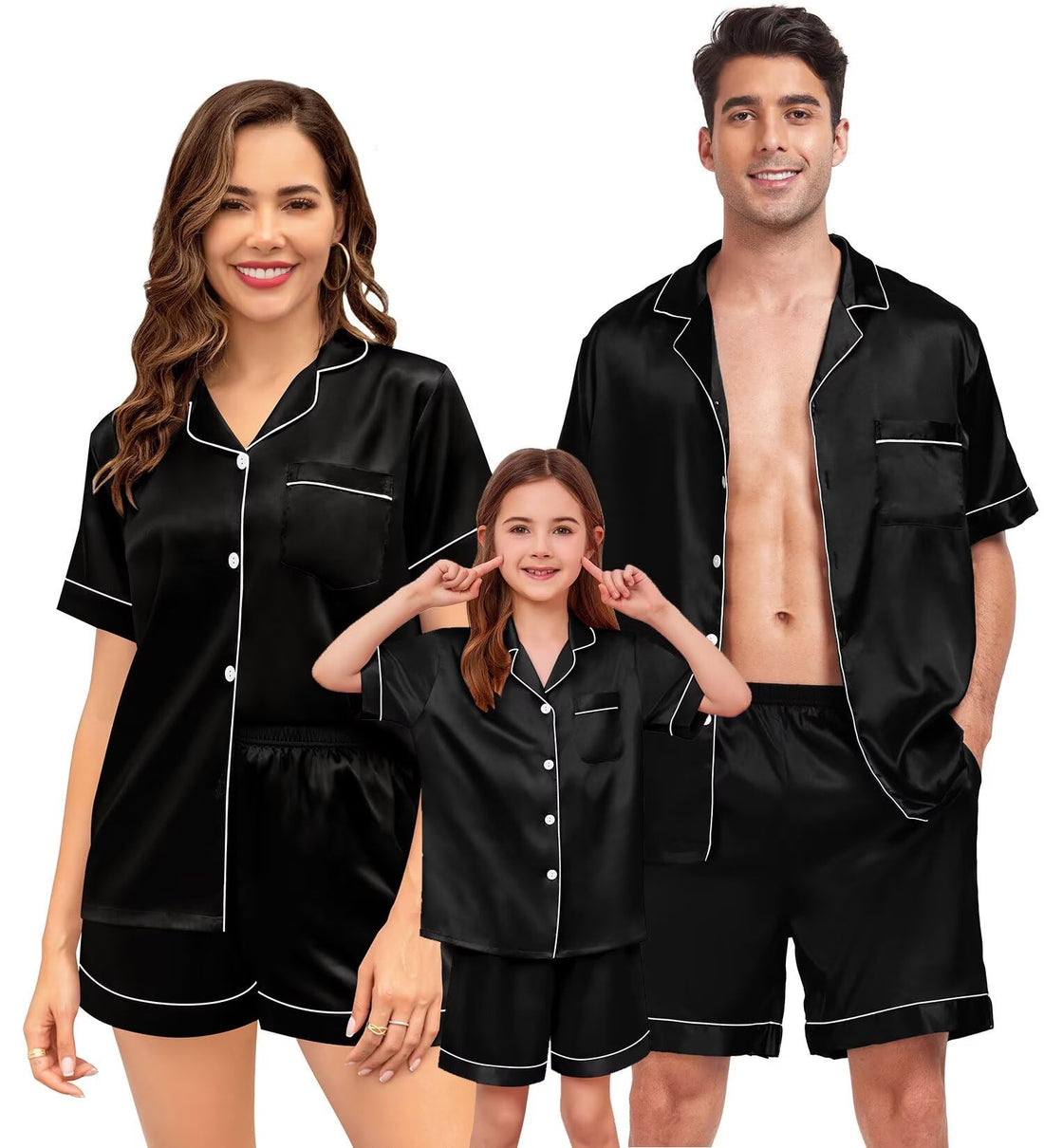 SWOMOG Couple Matching Pajamas Sets Women & Men Button Down Silk Pjs Men Short Sleeve Soft Lounge Sets 2 Pcs Loungewear