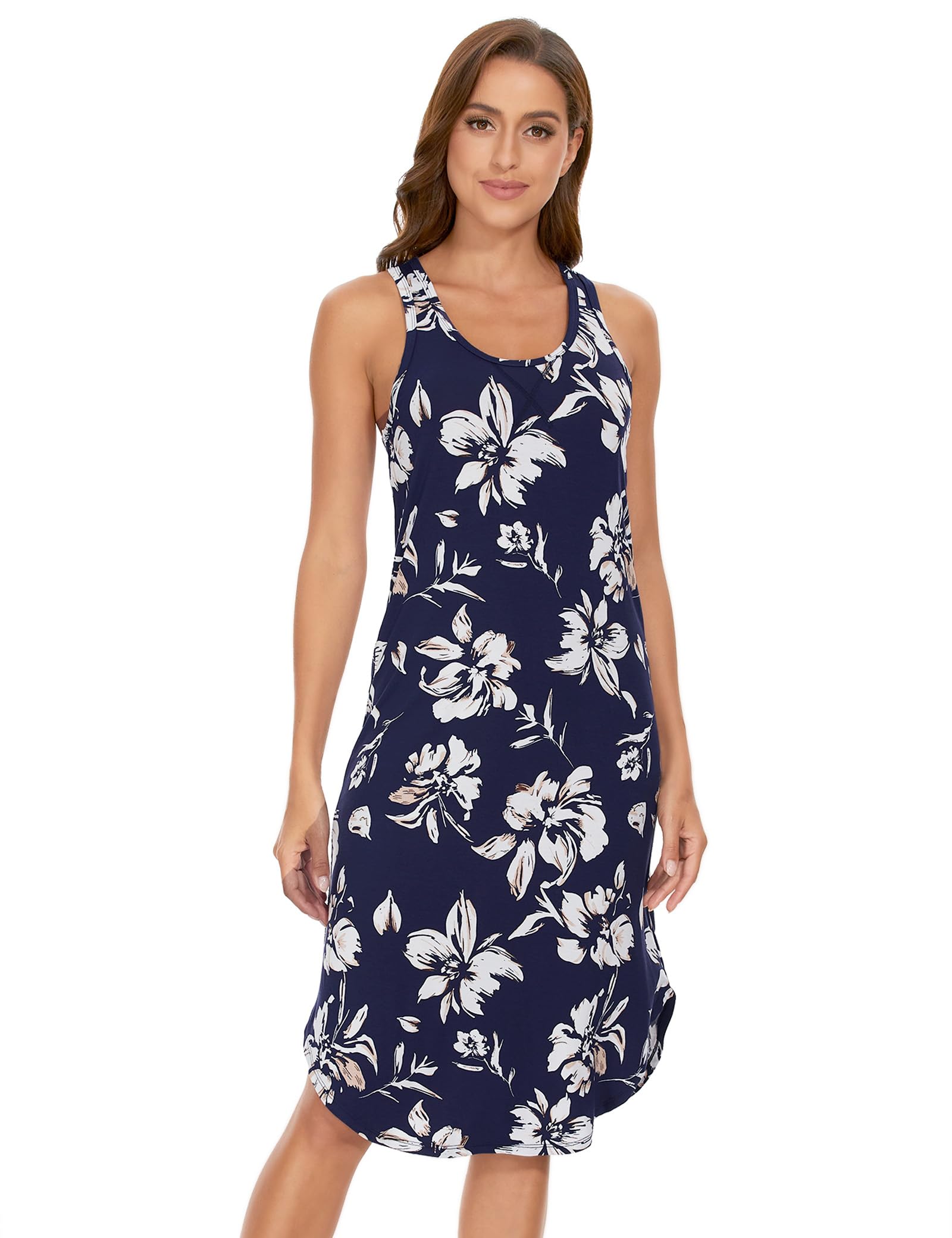 GYS Women's Bamboo Viscose Cooling Racerback Tank Nightgown | Moisture wicking, Breathable, Tagless, Sleeveless, Soft stretch, Racerback design, for hot flashes & summer sleep WEBE CLOTHING