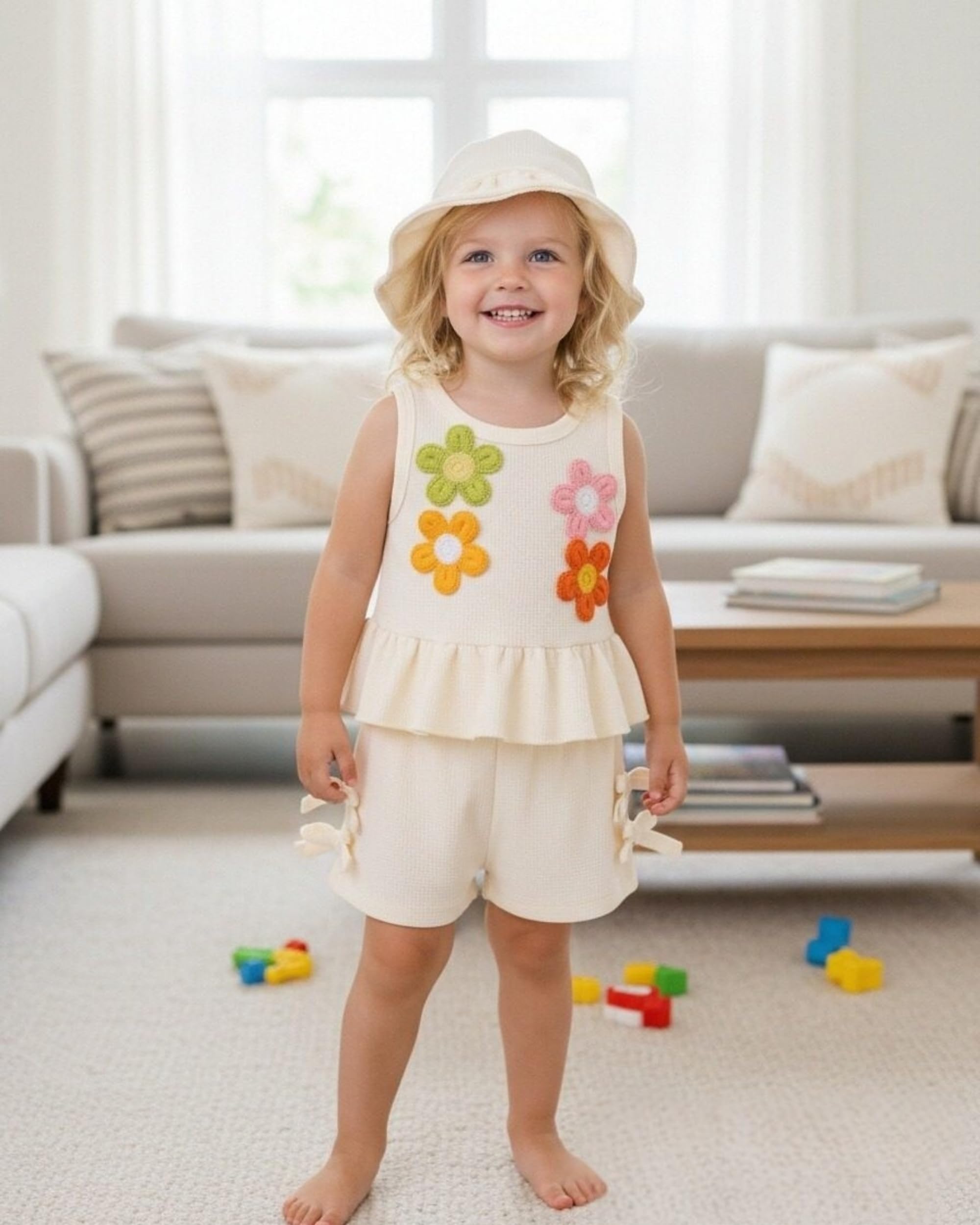 SODLON Baby Girl Clothes Infant Toddler Summer Outfits Clothing Sleeveless Ruffle Tank Top Shorts Sets with Hat for Girls WEBE CLOTHING