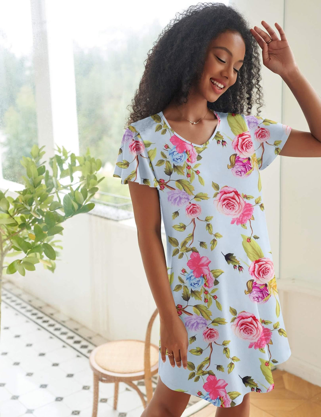 Ekouaer 2 Pack Women's Nightgown Short Sleeve Nightshirts Comfy Soft Pajama Sleep Dress