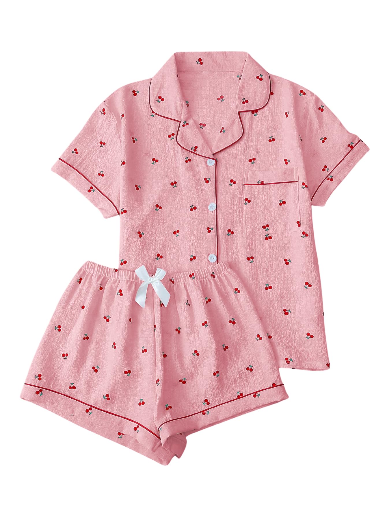 Verdusa Pajamas For Women Set 2 Piece Summer Pajama Sets Cute Pjs Lounge Matching Button Shirt with Shorts
