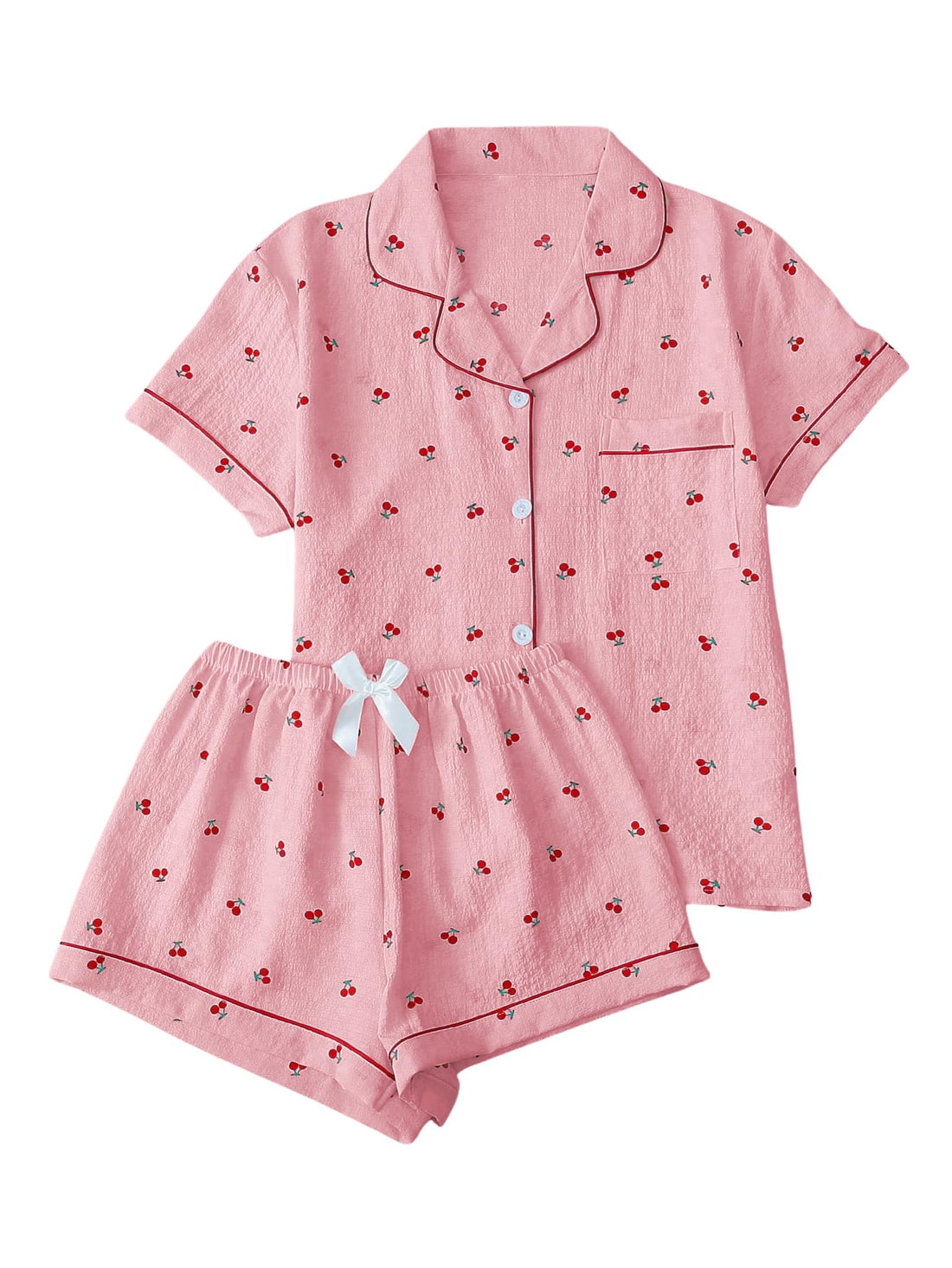 Verdusa Pajamas For Women Set 2 Piece Summer Pajama Sets Cute Pjs Lounge Matching Button Shirt with Shorts