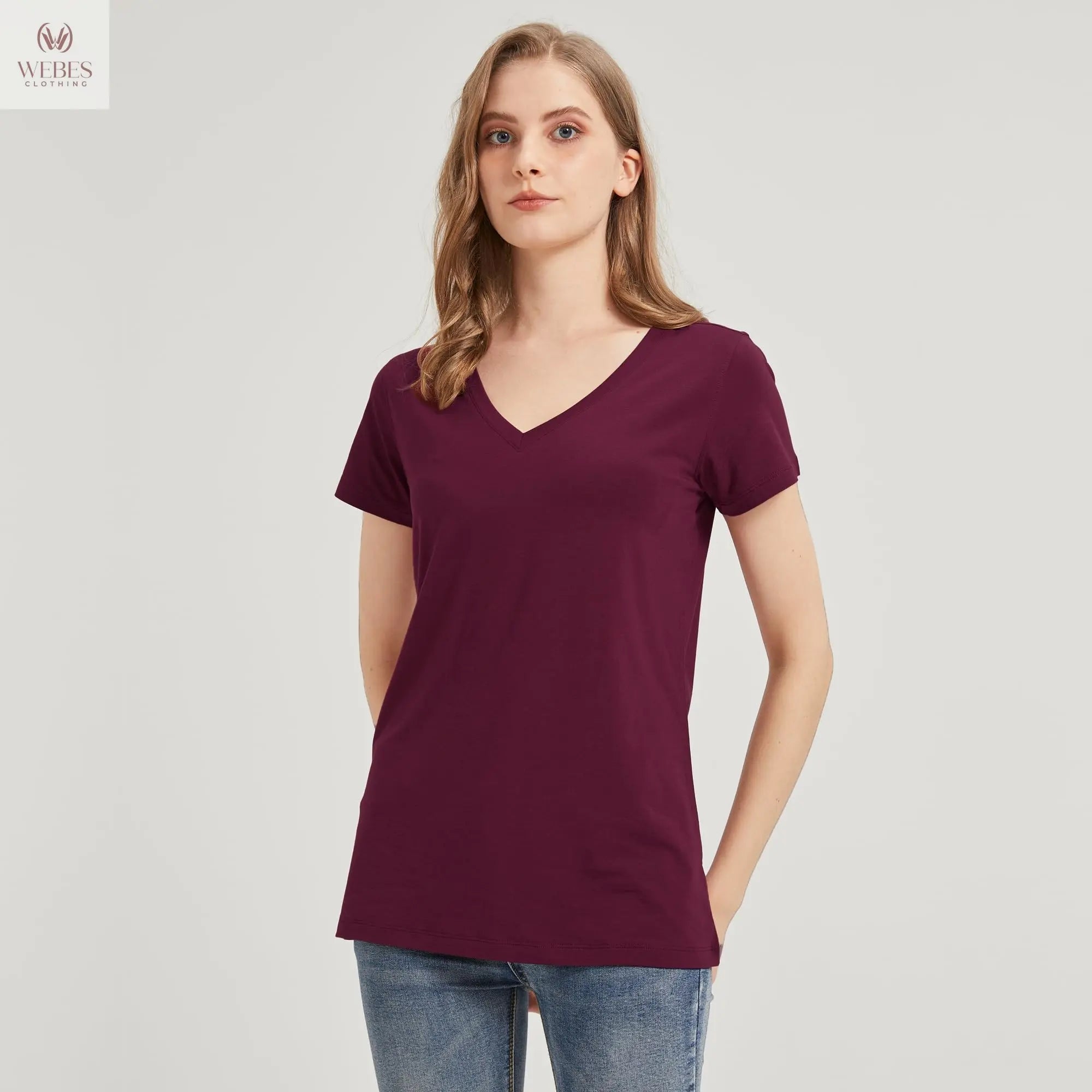 netdraw Women's Ultra-Soft Bamboo Viscose Cotton V-Neck Short Sleeve T-Shirt, Casual Summer Tops for Lounge Sleep Pajama