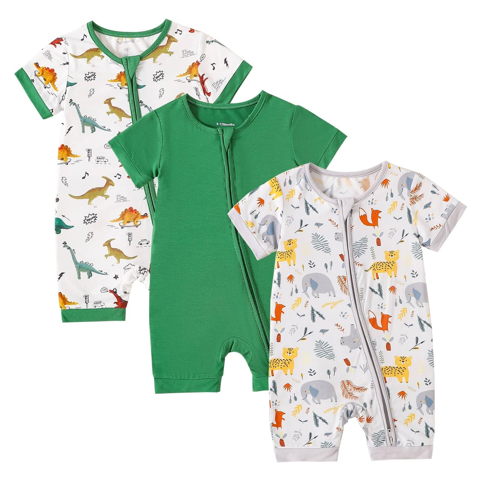 OPAWO Bamboo Baby Pajamas 3 Pack, Double Zipper Bamboo Sleepers for Baby Boy Girl Romper, Toddler Summer Clothes Outfit 0-24M WEBE CLOTHING