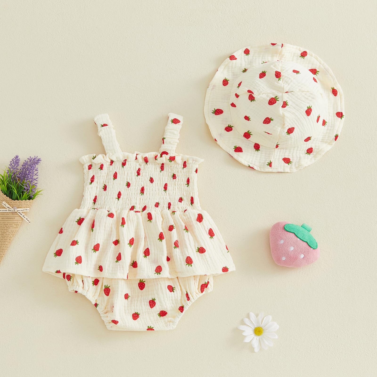 Mubineo Baby Girl Clothes Summer Dress Cotton Linen Romper Sleeveless Smocked Rompers Sun Dress Hat Skirt Boho Outfits WEBE CLOTHING