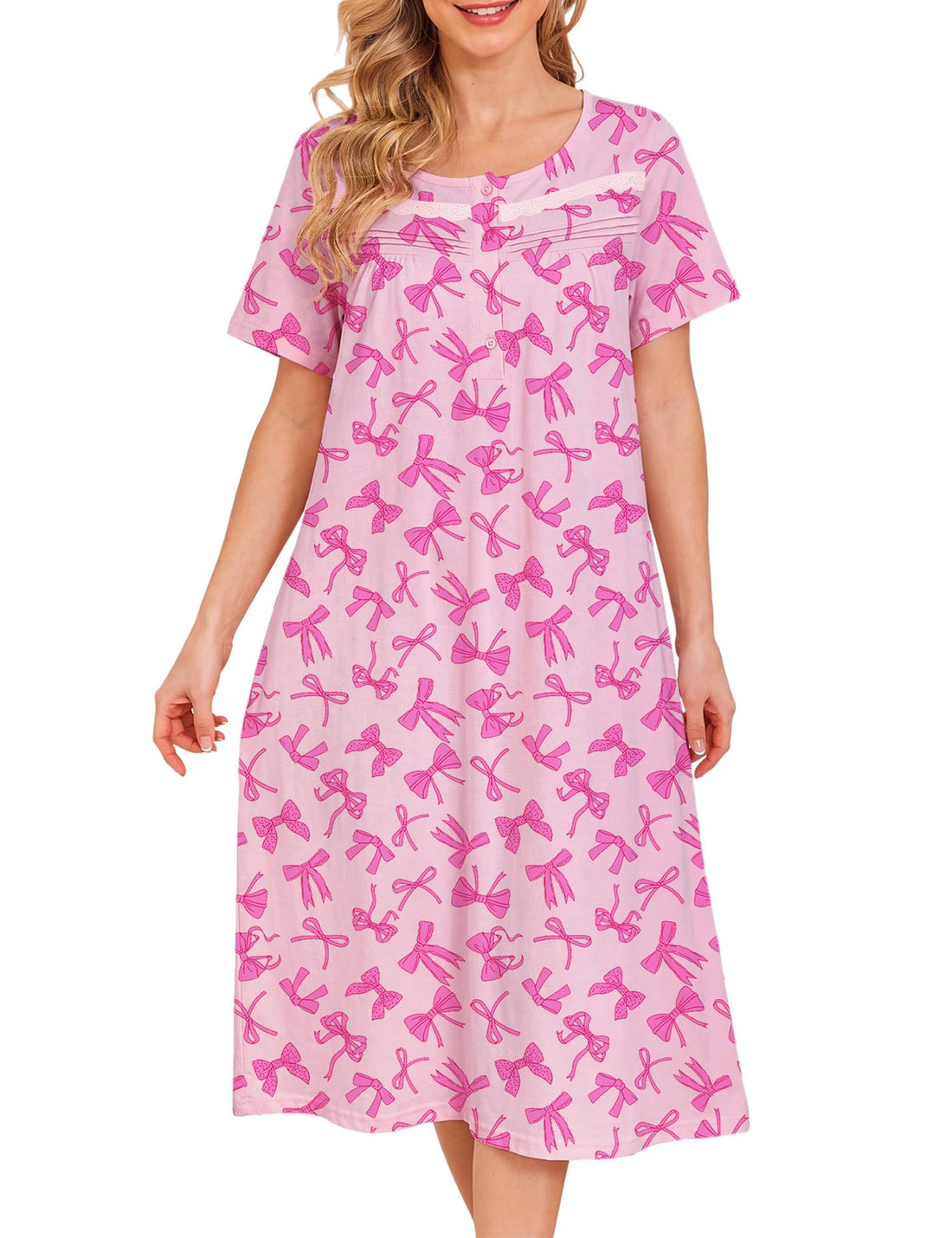 Bloggerlove Nightgowns for Women 100% Cotton Soft House Dress | 100 Full Cotton, Button Neck, Knee Length, Lace Trim Floral, Breathable, Skin-frieend, Loose Fit, Comfy Sleepwear WEBE CLOTHING