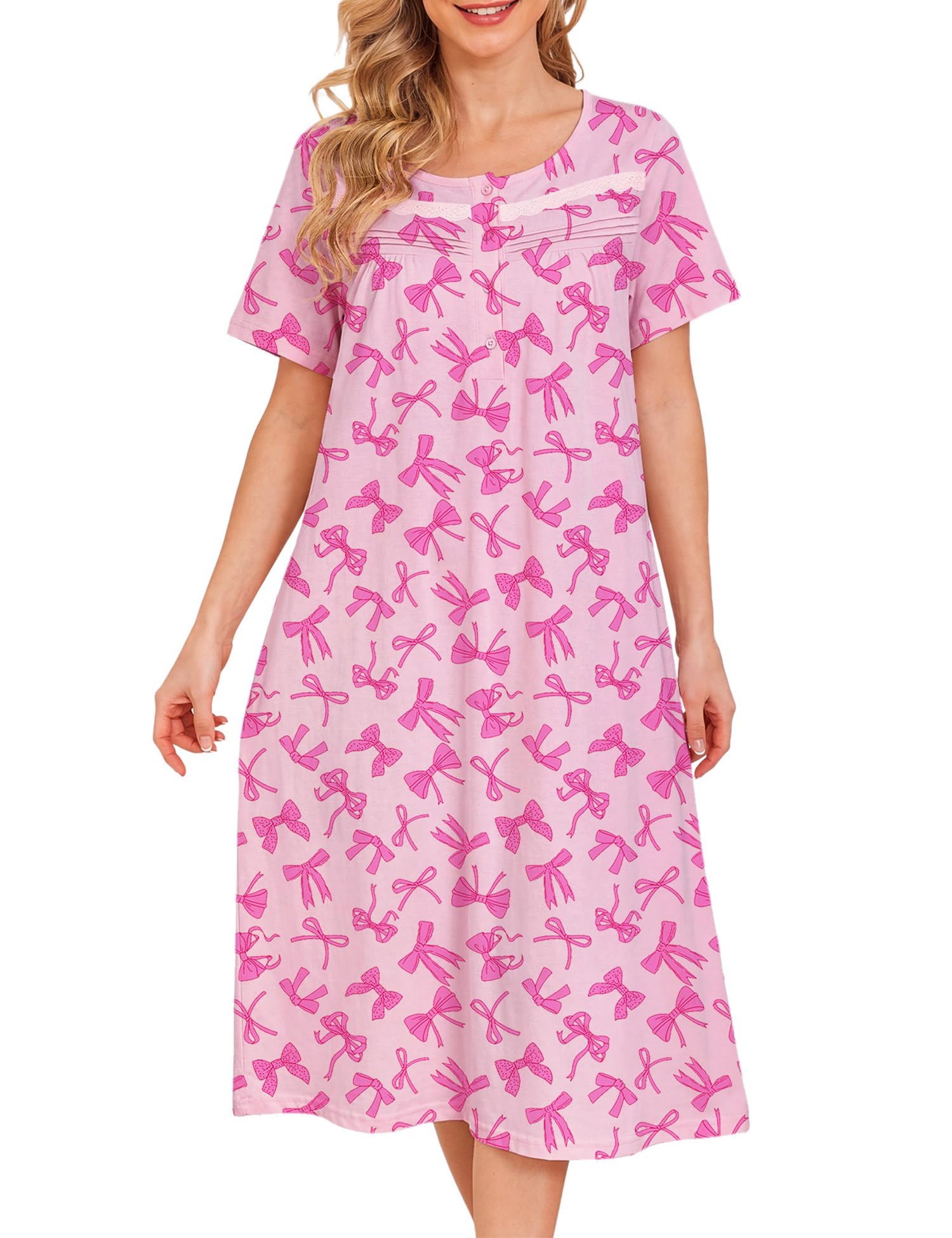 Bloggerlove Nightgowns for Women 100% Cotton Soft House Dress | 100 Full Cotton, Button Neck, Knee Length, Lace Trim Floral, Breathable, Skin-frieend, Loose Fit, Comfy Sleepwear WEBE CLOTHING