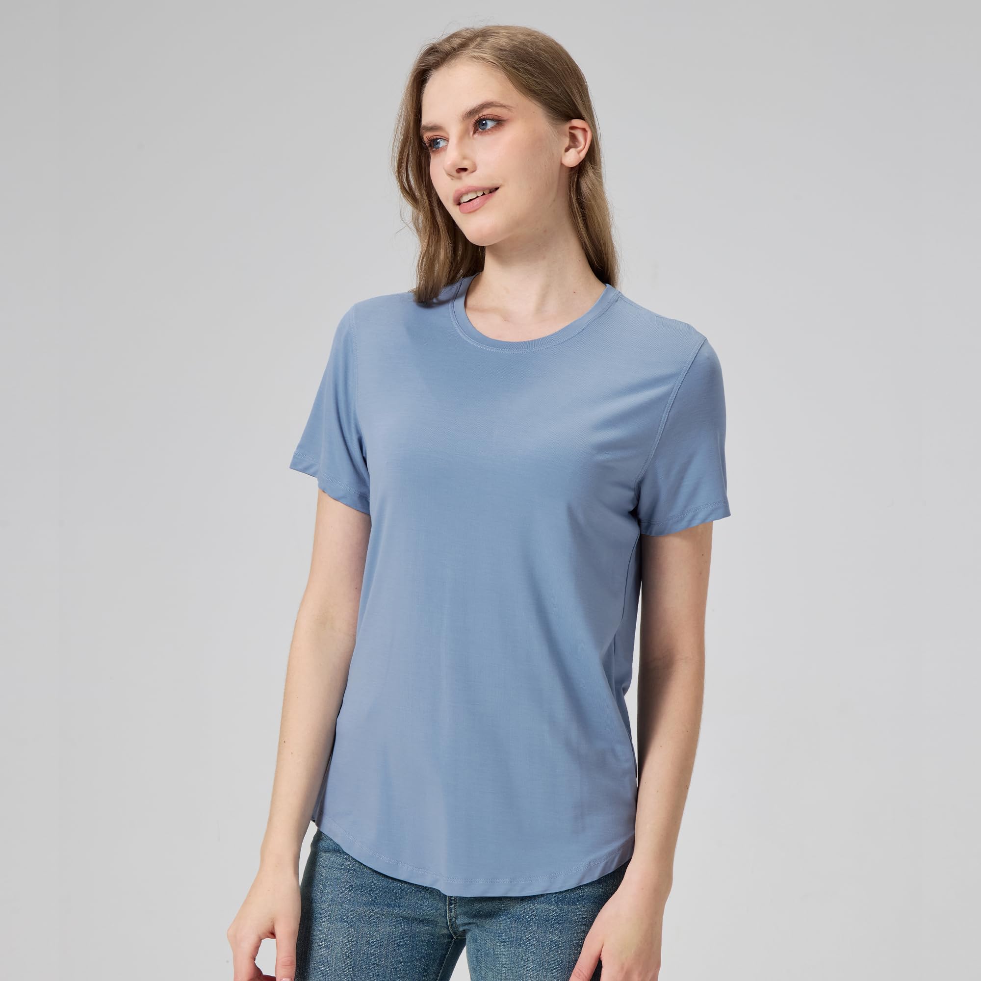 netdraw Women's Soft Bamboo Viscose T-Shirt, Curved Hem Crew Neck Short Sleeve Moisture Wicking Casual Sleep Pajama Tops