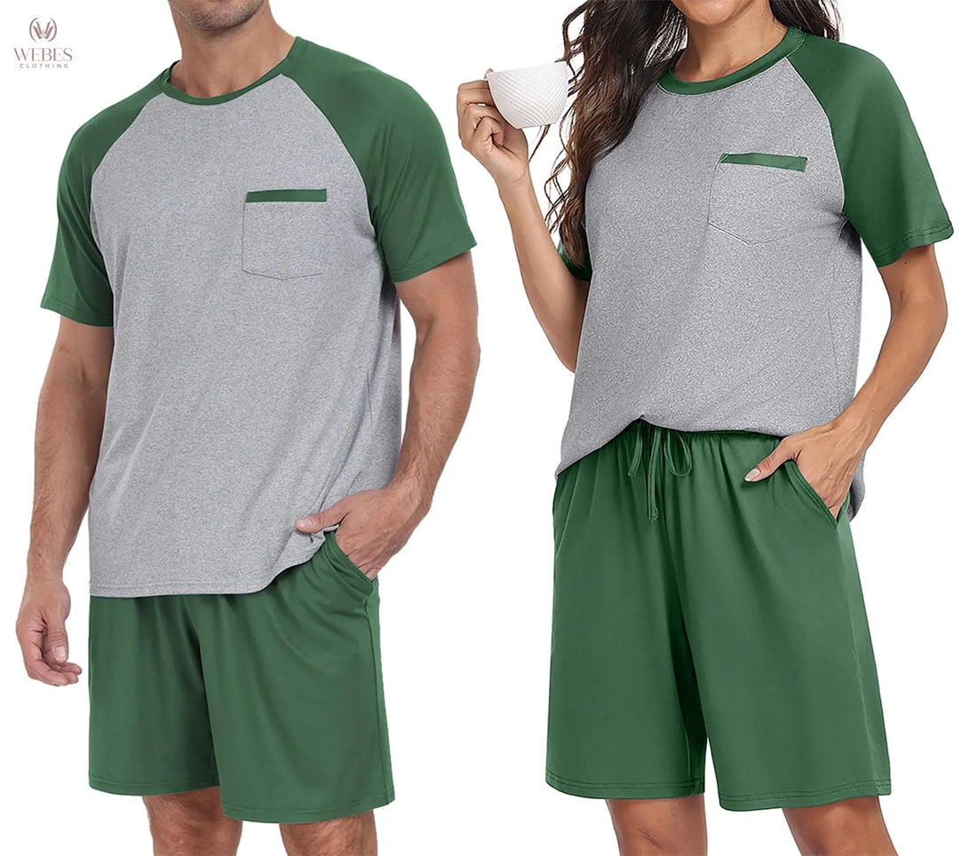 PrinStory Mens Pajama Sets Summer Pjs Sleepwear Nightwear Lightweight Quick Dry Soft Short Sleeve Sleep Set With Pocket S-4XL WEBE CLOTHING