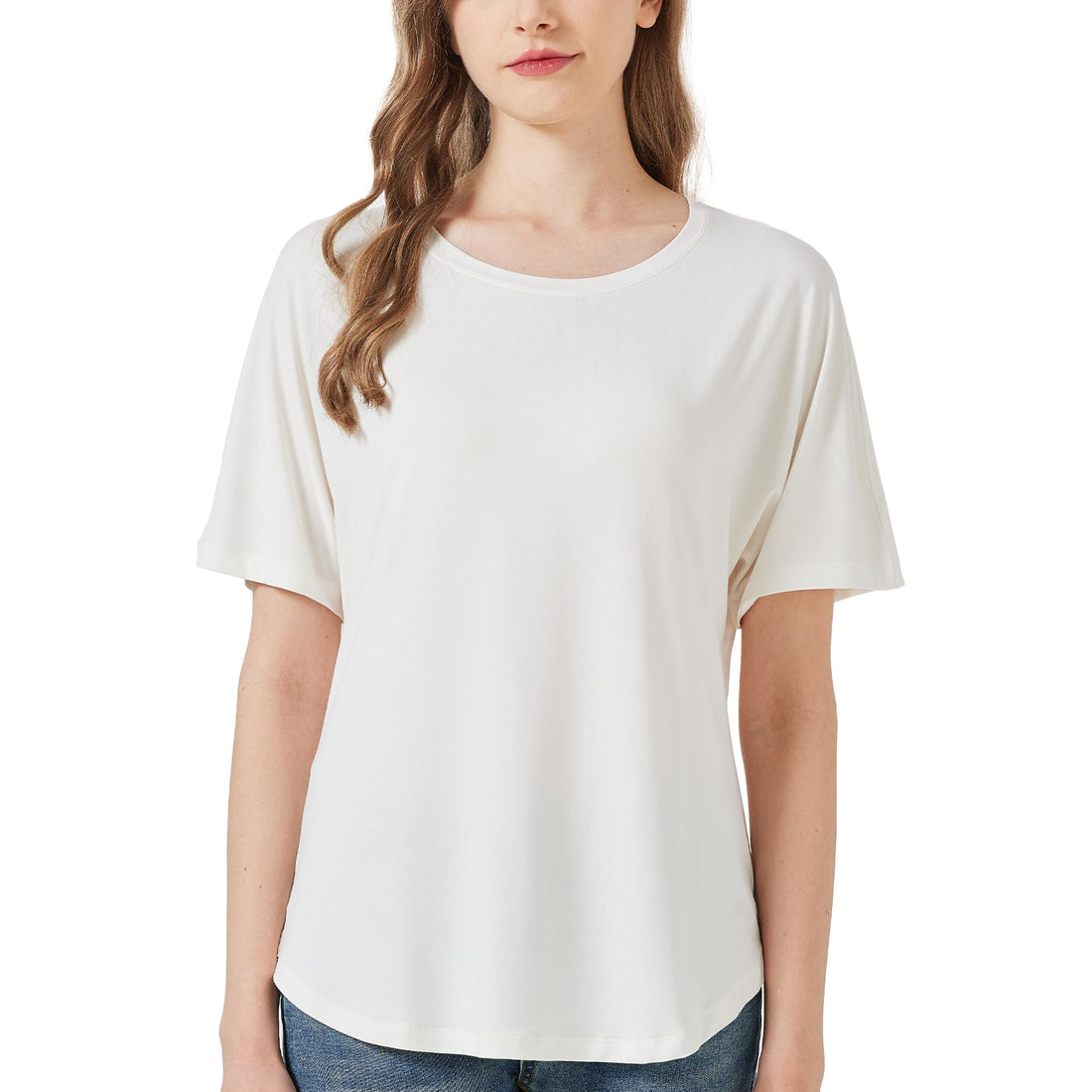 netdraw Women's Ultra Soft Bamboo Viscose Dolman Top Loose Fit Trendy Casual Lounge Short Sleeve Pajama Batwing T-Shirt