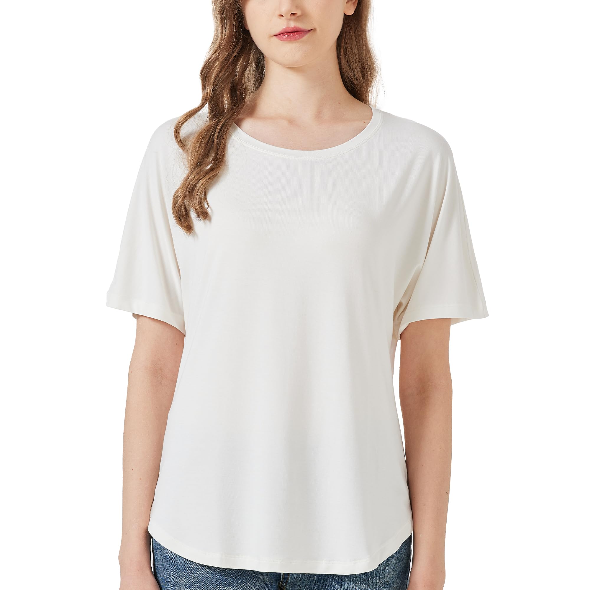 netdraw Women's Ultra Soft Bamboo Viscose Dolman Top Loose Fit Trendy Casual Lounge Short Sleeve Pajama Batwing T-Shirt