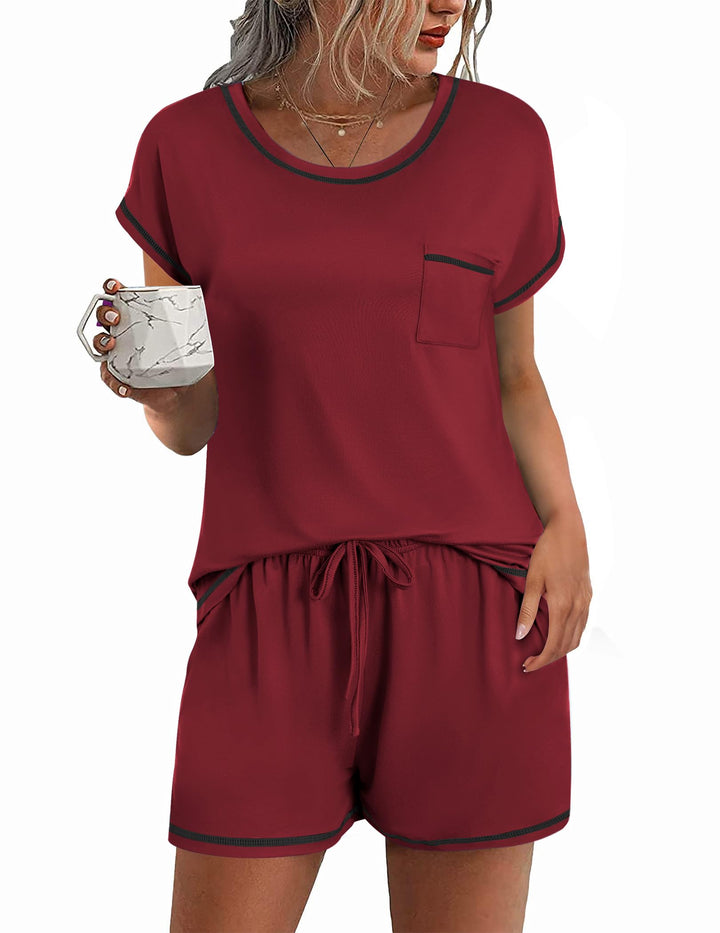 Ekouaer Womens Pajama Sets 2 Piece Soft Short Sleeve Top and Shorts Sleepwear Round Neck Pjs Lounge Set with Pockets