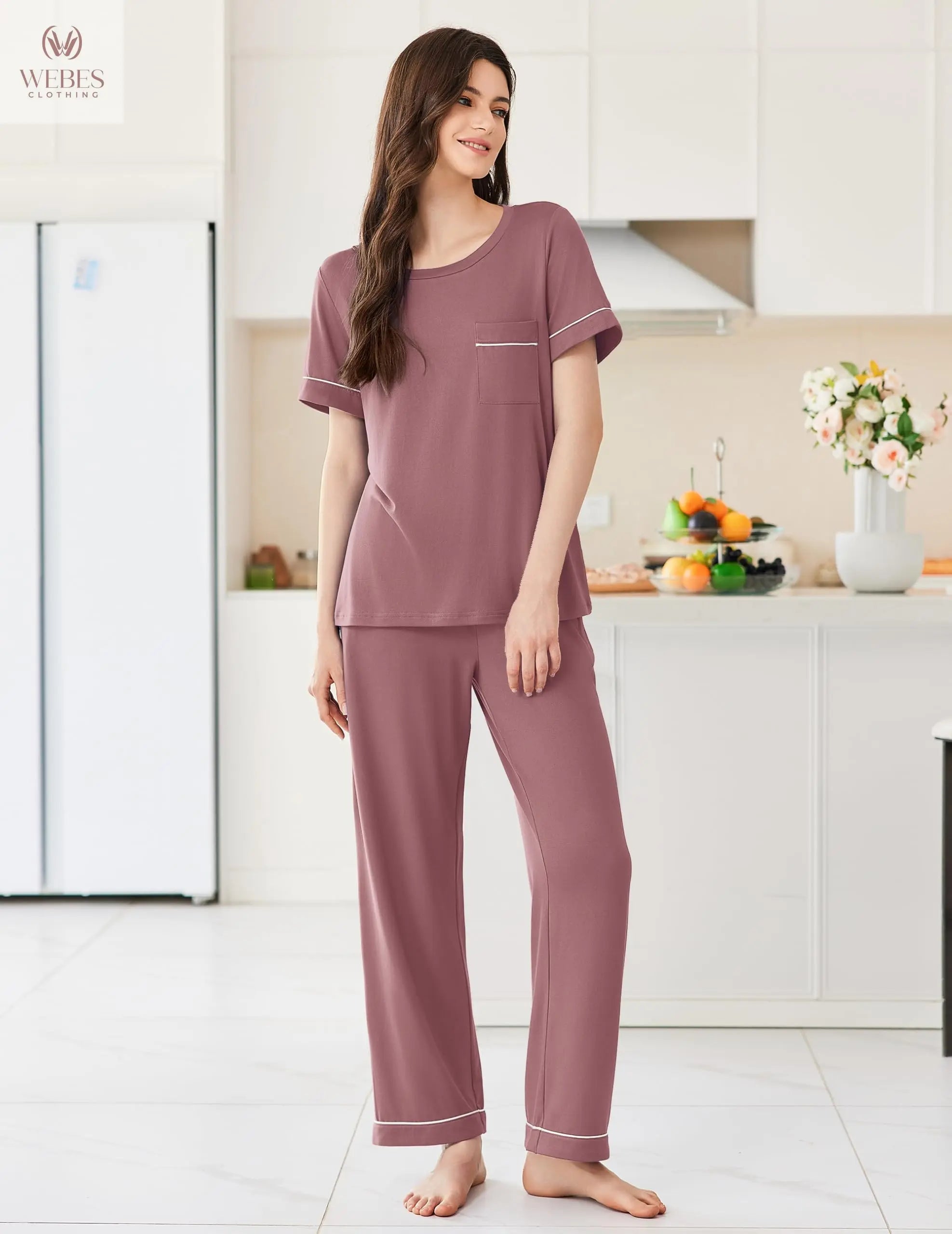 Ekouaer Womens Pajama Sets 2 Piece Pjs Sleepwear Comfy Lounge Set | Short Sleeve Top & Long Pants with Pockets,Soft Lightweight Stretchy Fabric,Summer Loungewear,Gift for Wife,Mom,Friends WEBE CLOTHING