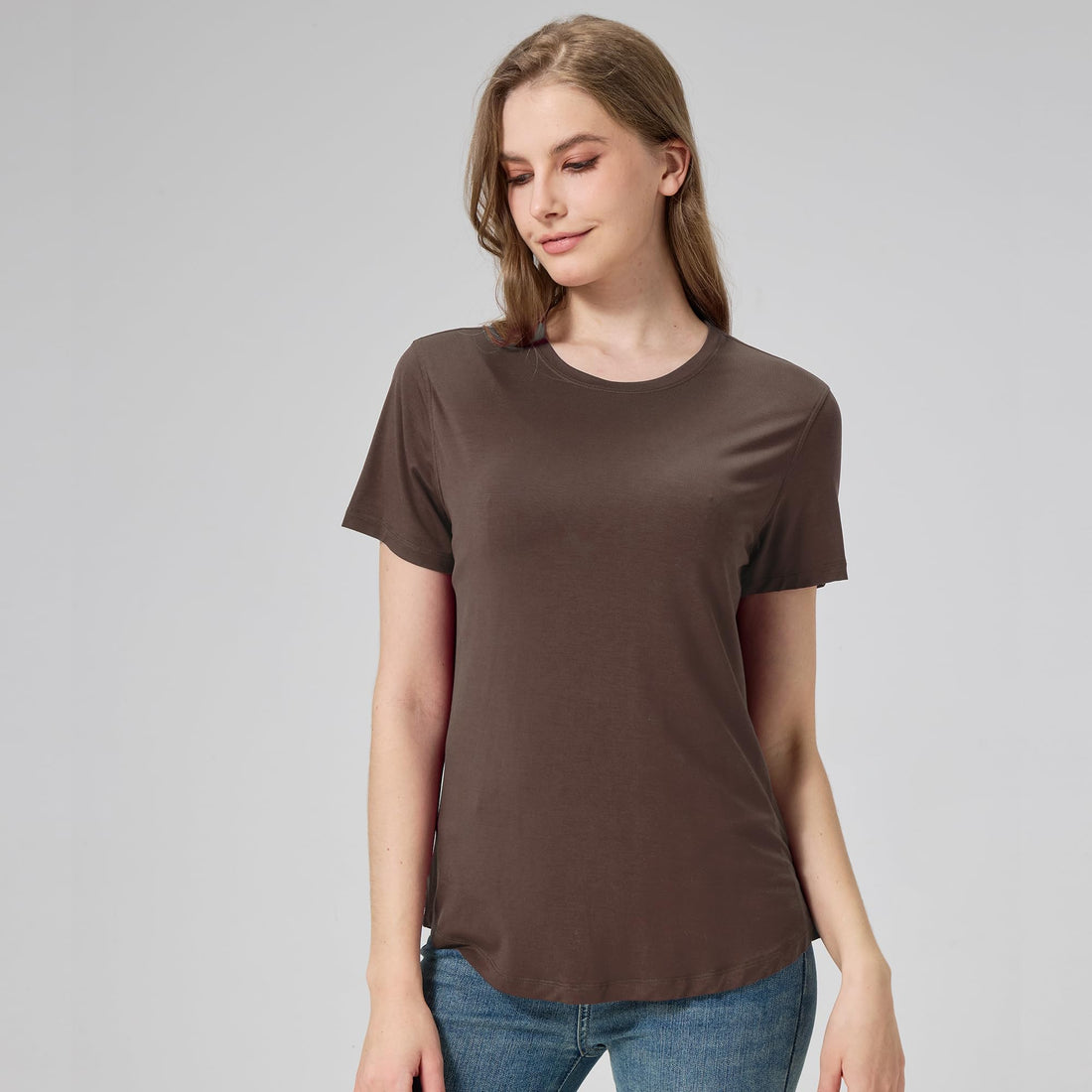 netdraw Women's Soft Bamboo Viscose T-Shirt, Curved Hem Crew Neck Short Sleeve Moisture Wicking Casual Sleep Pajama Tops