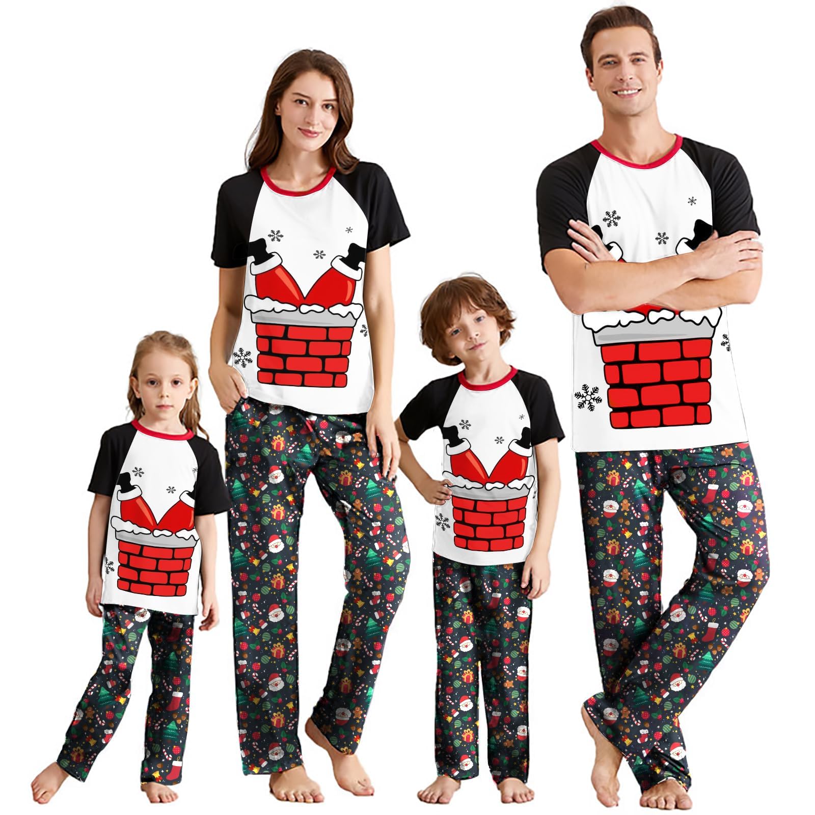 IFFEI Christmas Pajamas for Family Matching Holiday PJ's Sets with Short Sleeve Tee and Pants Loungewear
