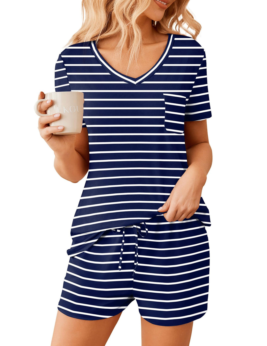 Ekouaer Womens Pajama Sets Short Sleeve Pajamas for Women Sets Soft Lounge Sets Casual V Neck Sleepwear PJS