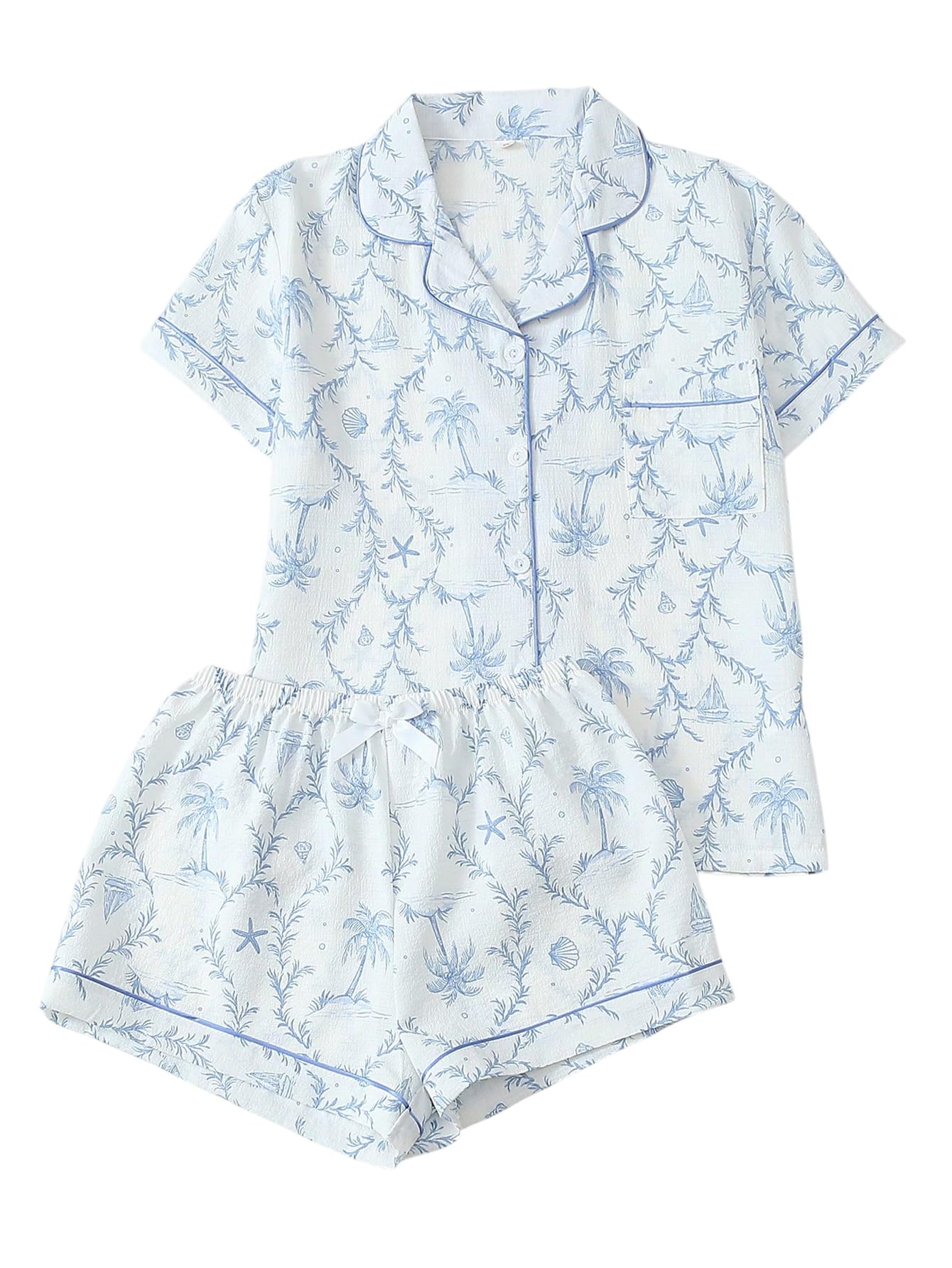 Verdusa Pajamas For Women Set 2 Piece Summer Pajama Sets Cute Pjs Lounge Matching Button Shirt with Shorts