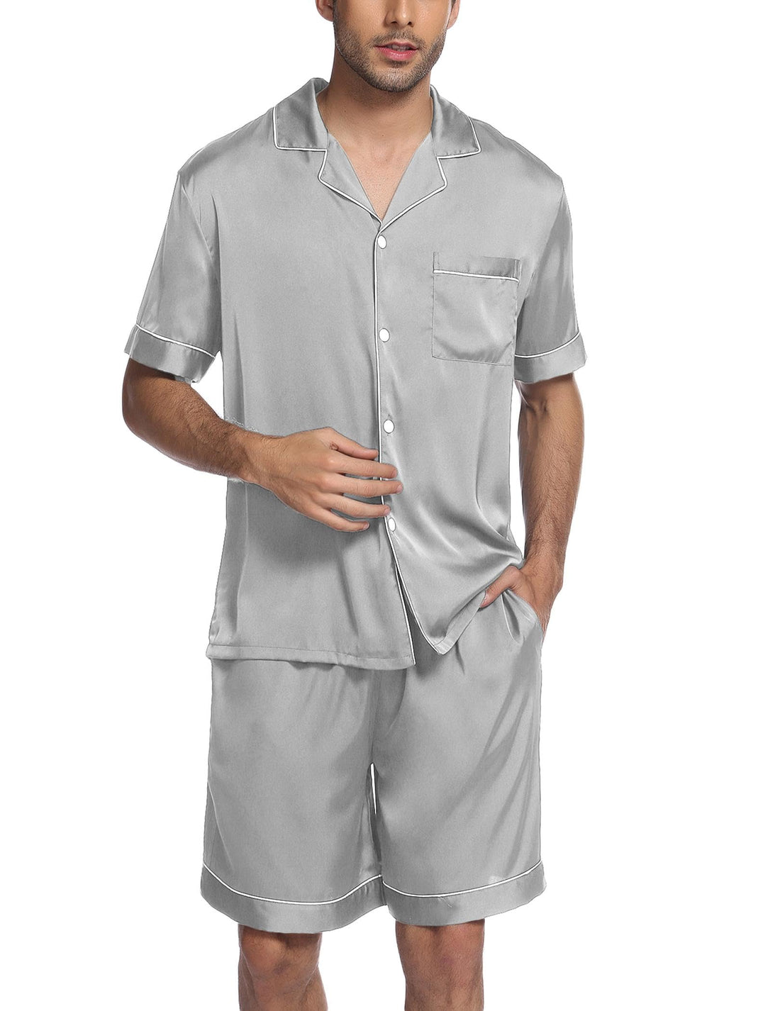Ekouaer Silk Satin Matching Pajamas Sets Couple Button Down Nightwear Women & Men Short Sleeve Sleepwear 2 Pieces Loungewear