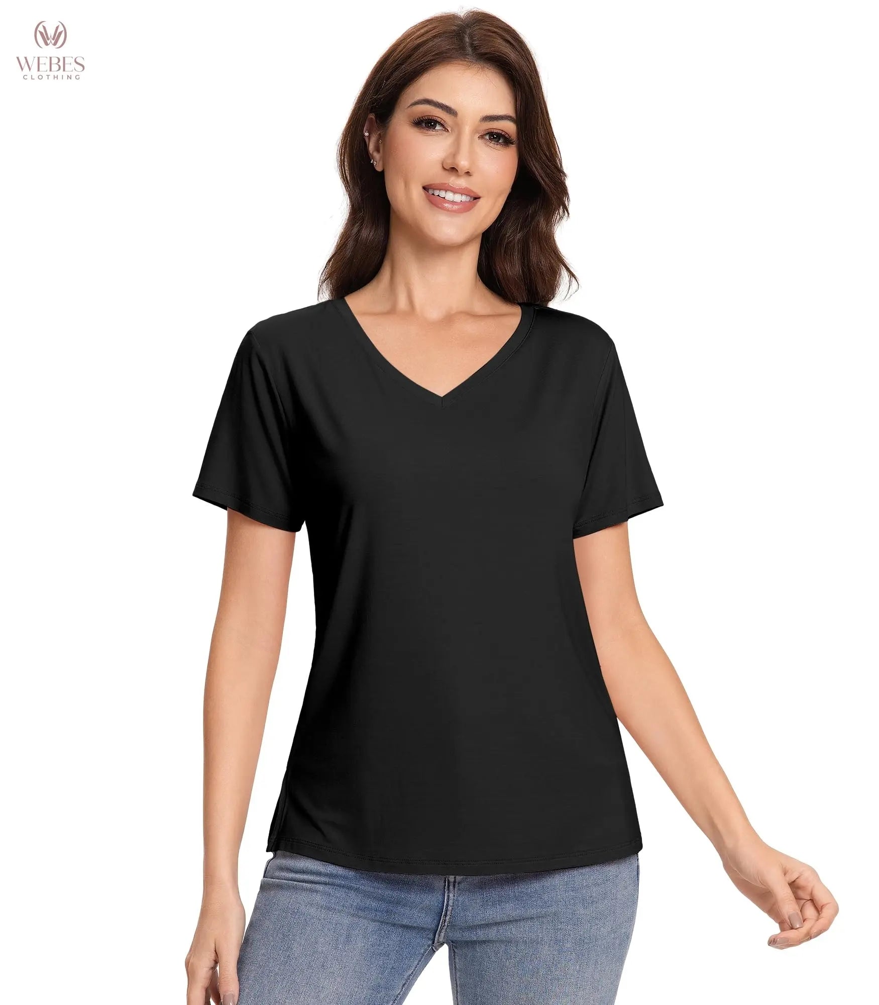 Pajama Tops for Women Viscose from Bamboo T-Shirt Short Sleeve Tee Soft V Neck Shirt Cooling Pjs Sleepwear S-XXL