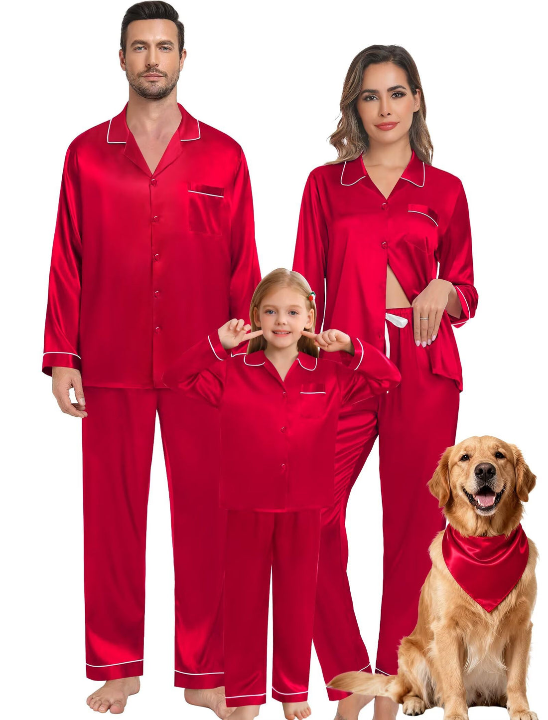 SWOMOG Family Matching Pajama Set 2Pcs Silk Satin Sleepwear Long Sleeve Button Down Loungewear