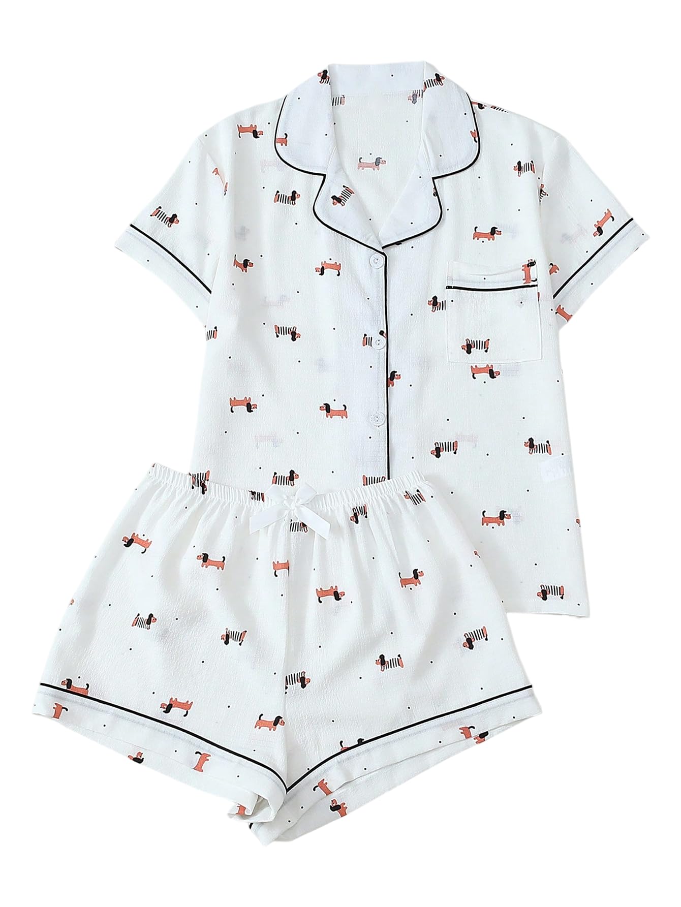 Verdusa Pajamas For Women Set 2 Piece Summer Pajama Sets Cute Pjs Lounge Matching Button Shirt with Shorts