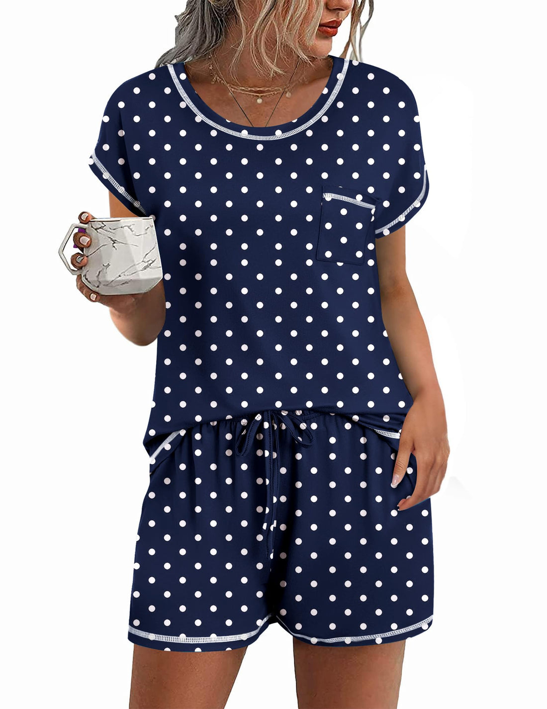 Ekouaer Womens Pajama Sets 2 Piece Soft Short Sleeve Top and Shorts Sleepwear Round Neck Pjs Lounge Set with Pockets