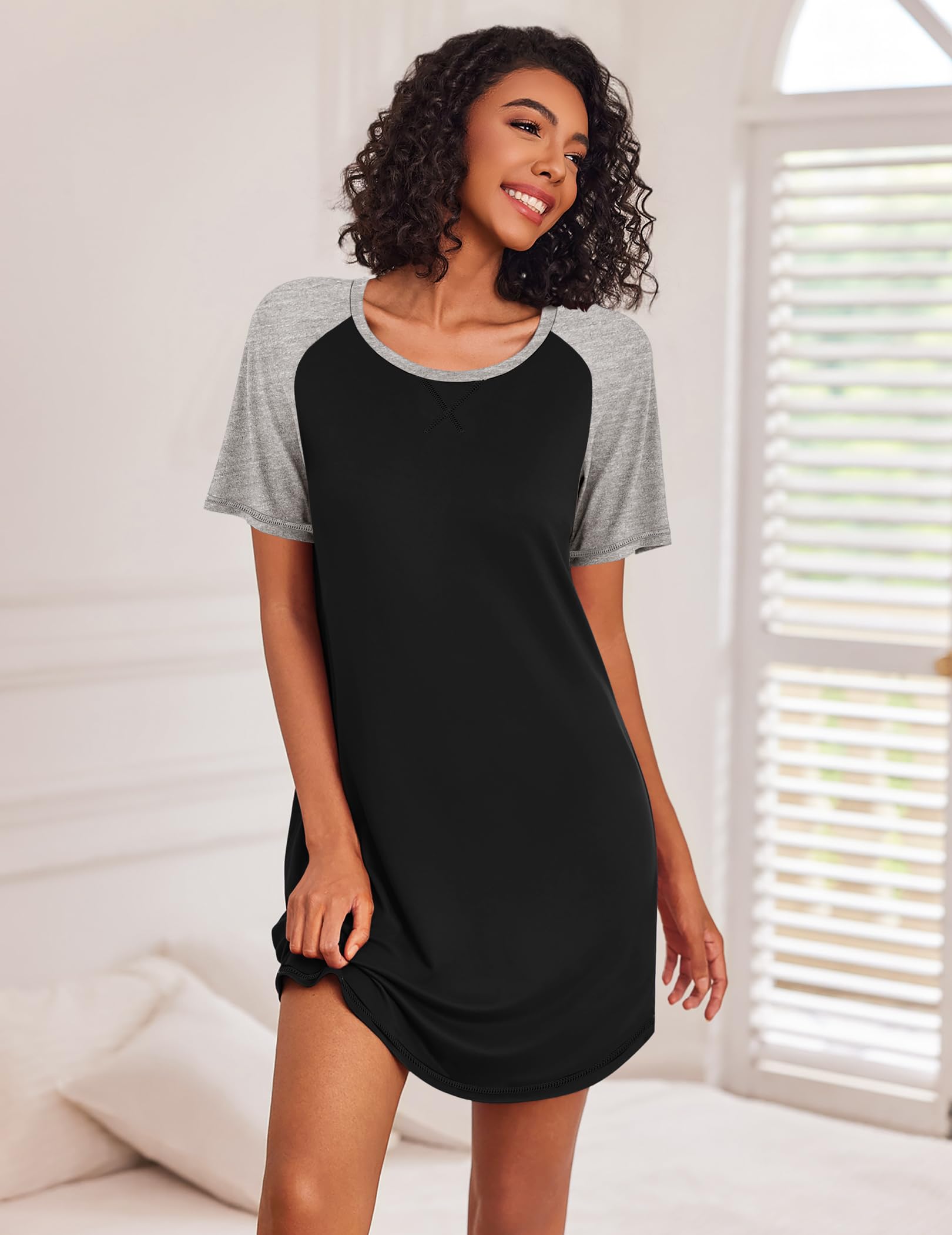 Ekouaer Nightgowns for Women Short Sleeve Sleep Shirts Crewneck Night Shirts Soft Sleepwear Caual T Shirt Sleep Dress