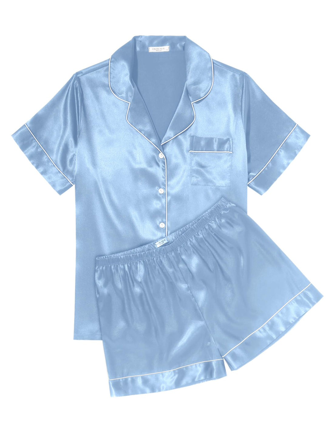 Ekouaer Womens Silk Satin Pajama Sets Soft Short Sleeve Button Down Sleepwear Top and Shorts 2 Piece Pjs Lounge Set