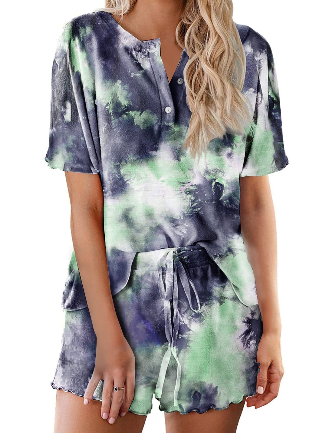Ekouaer Pajamas Set for Women Short Sleeve Lounge Set 2 Piece Loungewear PJs Soft Cute Lightweight Sleepwear WEBE CLOTHING