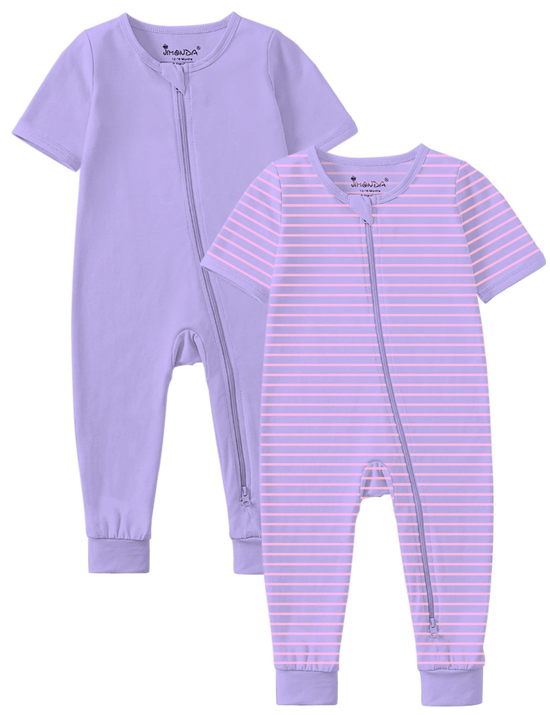 Jimonda Baby Romper 2 Pack Short Sleeve Pajamas Footless Sleepers Baby Boys Girls 2 Way Zipper Pjs Sleep and Play Clothes