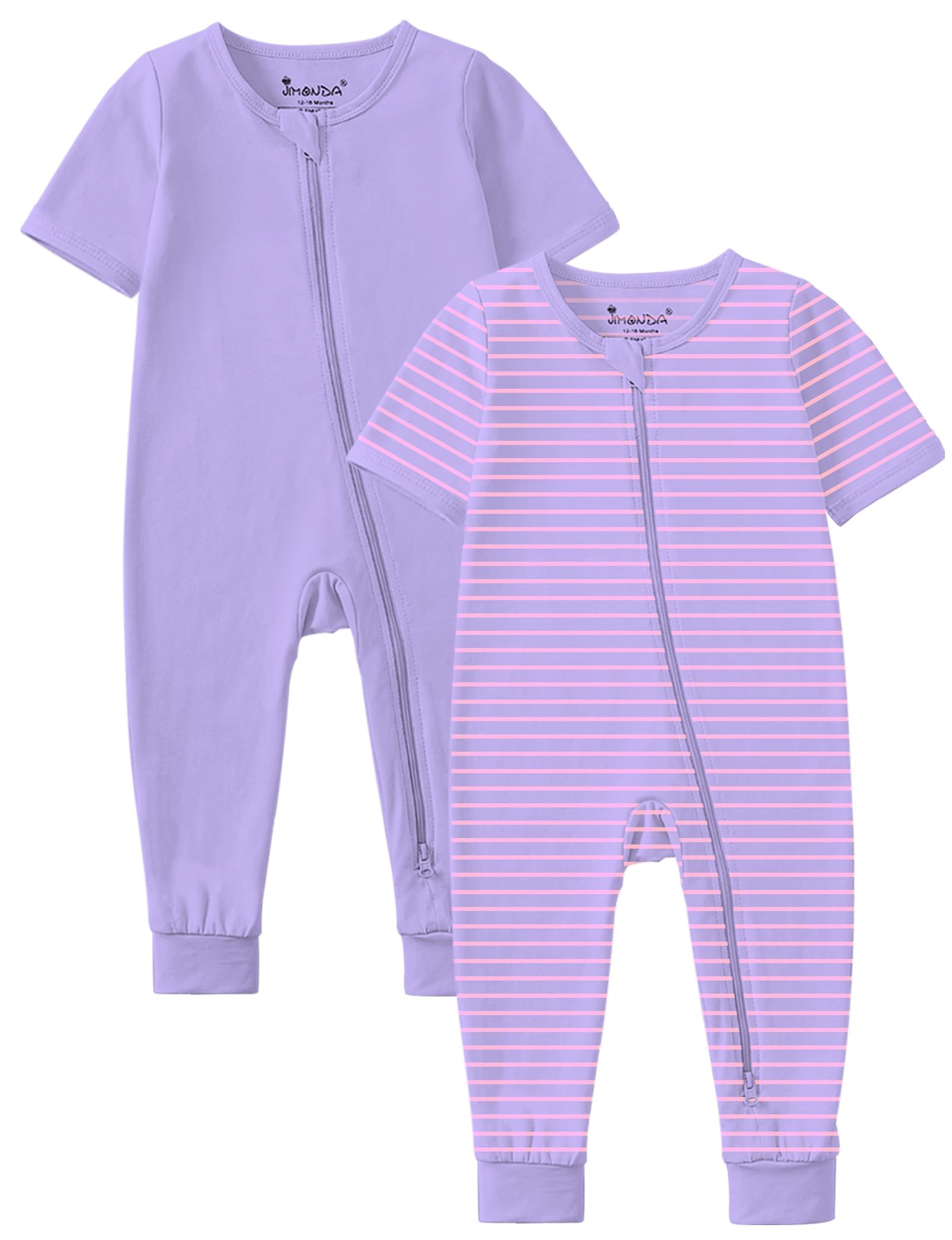 Jimonda Baby Romper 2 Pack Short Sleeve Pajamas Footless Sleepers Baby Boys Girls 2 Way Zipper Pjs Sleep and Play Clothes