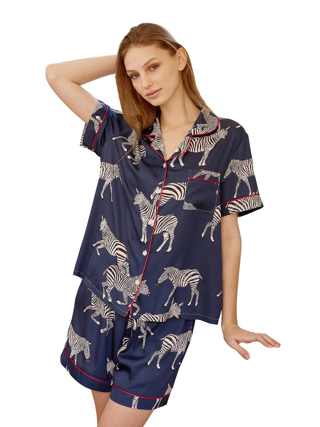 Christmas Pajamas Shorts Silk Pjs Women Satin Pajama Cute Print Tee and Shorts Gift Sleepwear 2 Pieces Loungewear