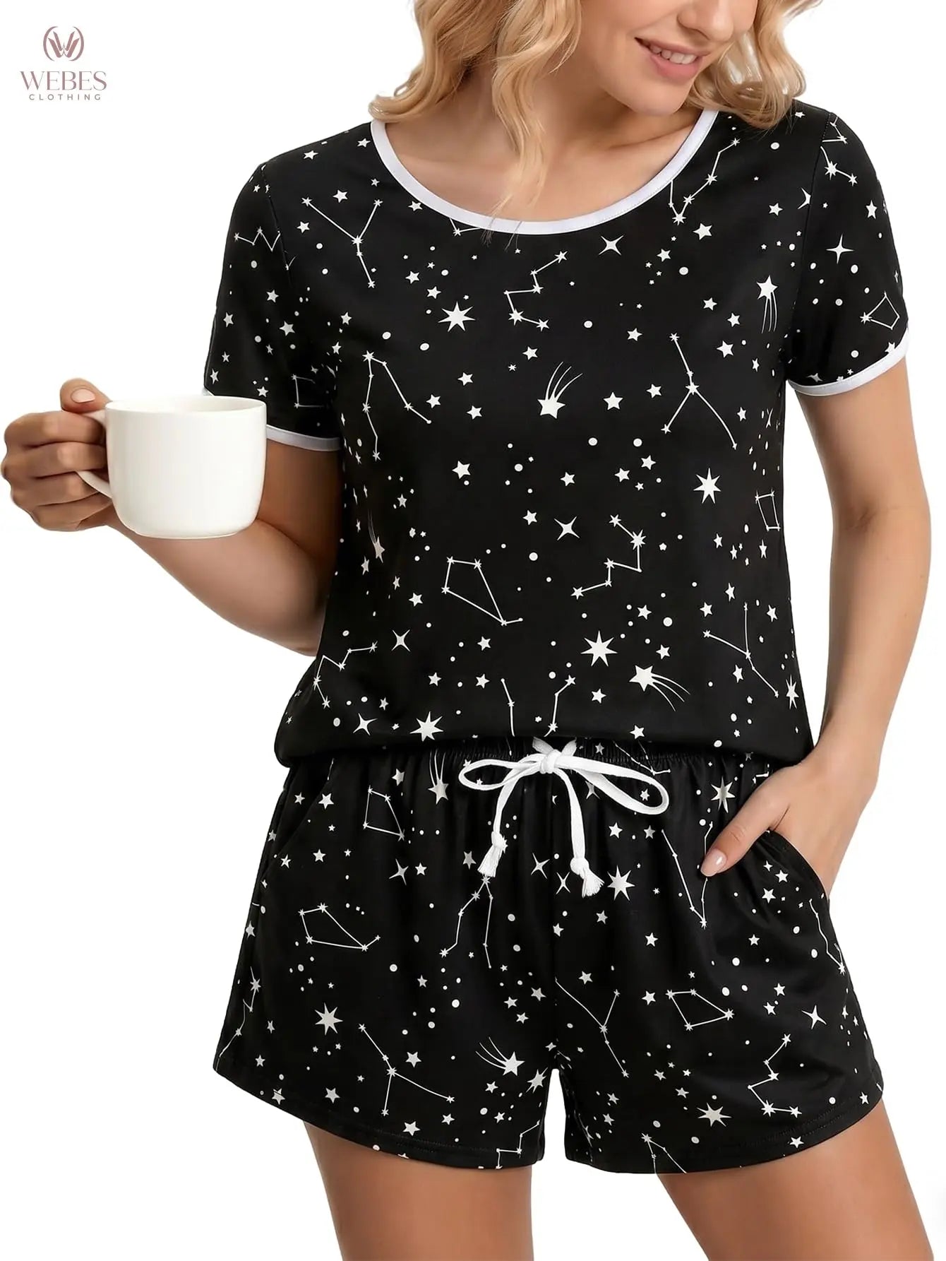 VENTELAN Women's 2 Piece Short Sleeve Pajama Sets Soft Loungewear Summer Sleepwear Pjs Sets with Pockets WEBE CLOTHING