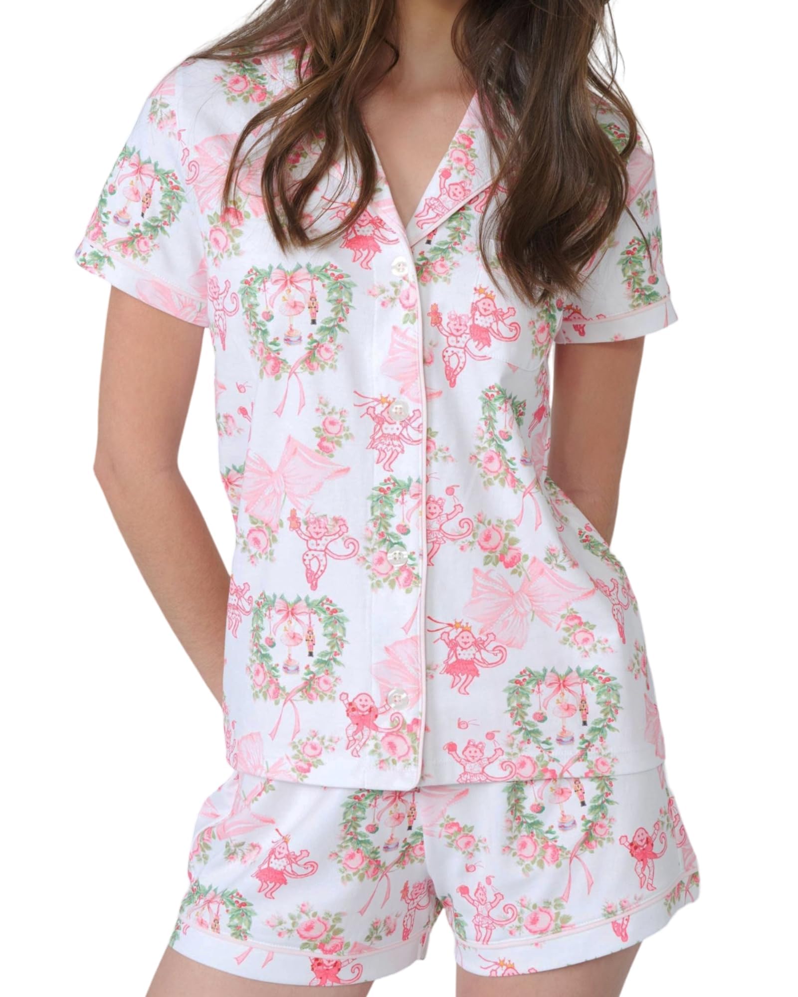 Women Y2k Pajamas Set Cute Preppy 2PCS Button Down Holiday Monkey Shorts Summer Outfit Beach Vacation Loungewear PJs WEBE CLOTHING