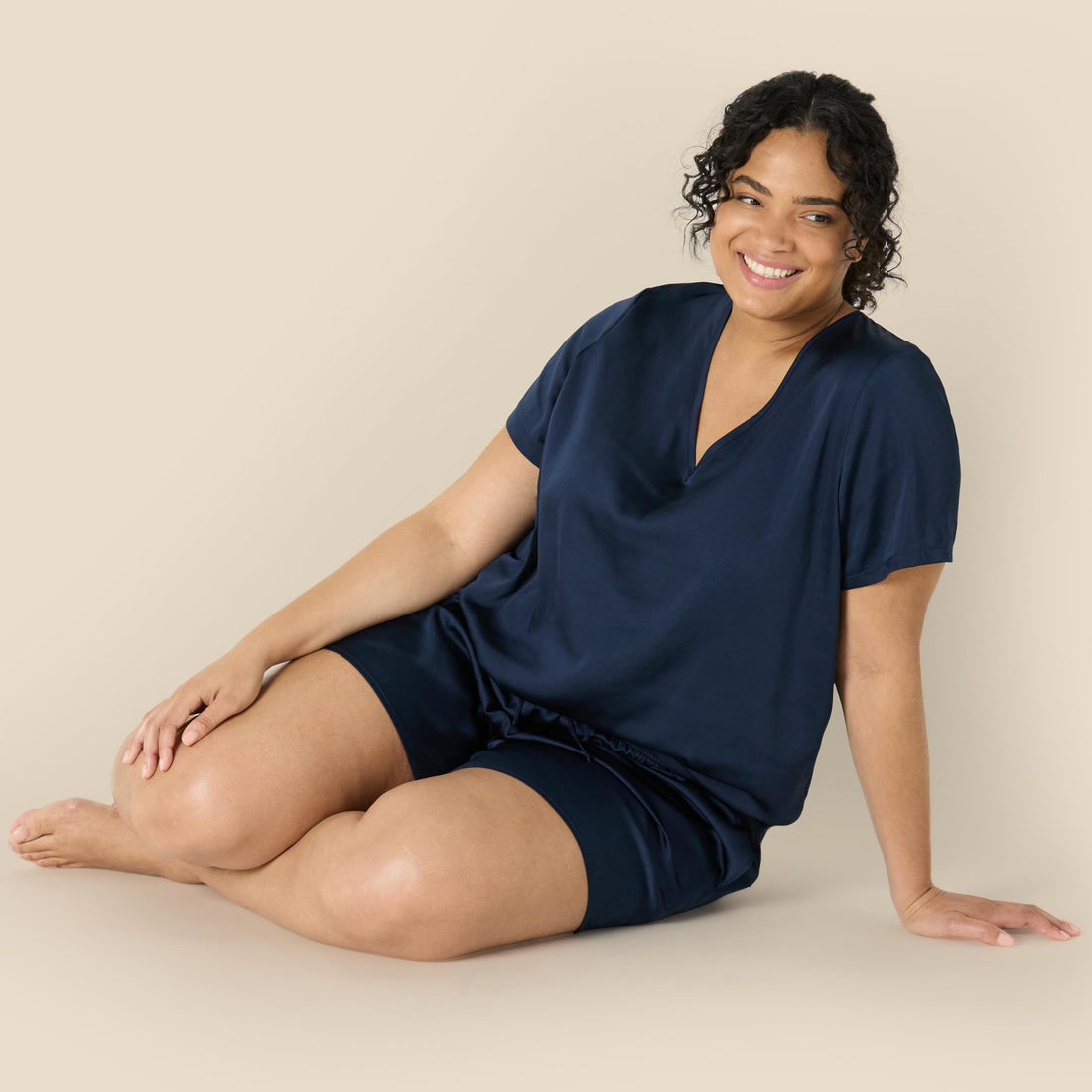 Amazon Essentials Women's Relaxed Fit Satin Short Sleeve V-Neck T-Shirt and Short Sleepwear Set