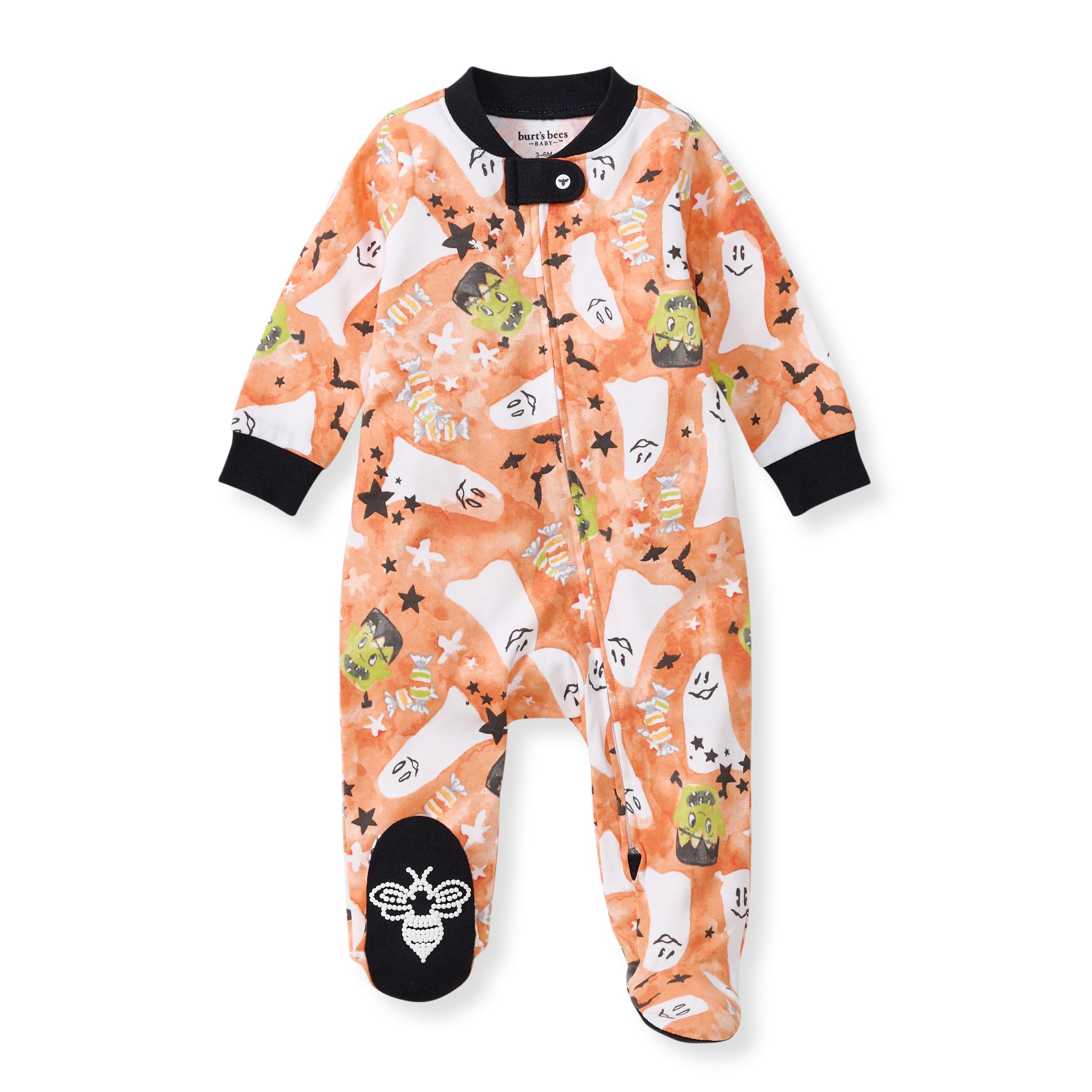 Burt's Bees Baby Organic Cotton Sleep and Play Footed Pajamas for Girls, Zipper PJ Newborn Sleeper with Non-Slip Bee Grips