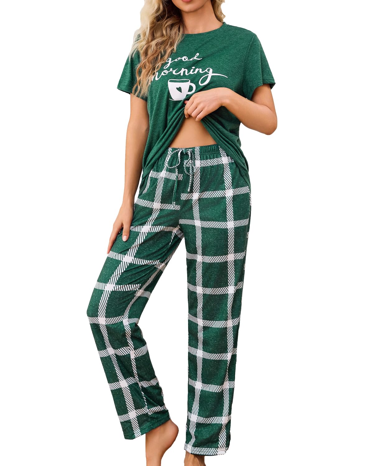 difficort Womens Pajama Sets Short Sleeve Pjs Tops with Long Pants Sleepwear Lounge Set with Pocket WEBE CLOTHING