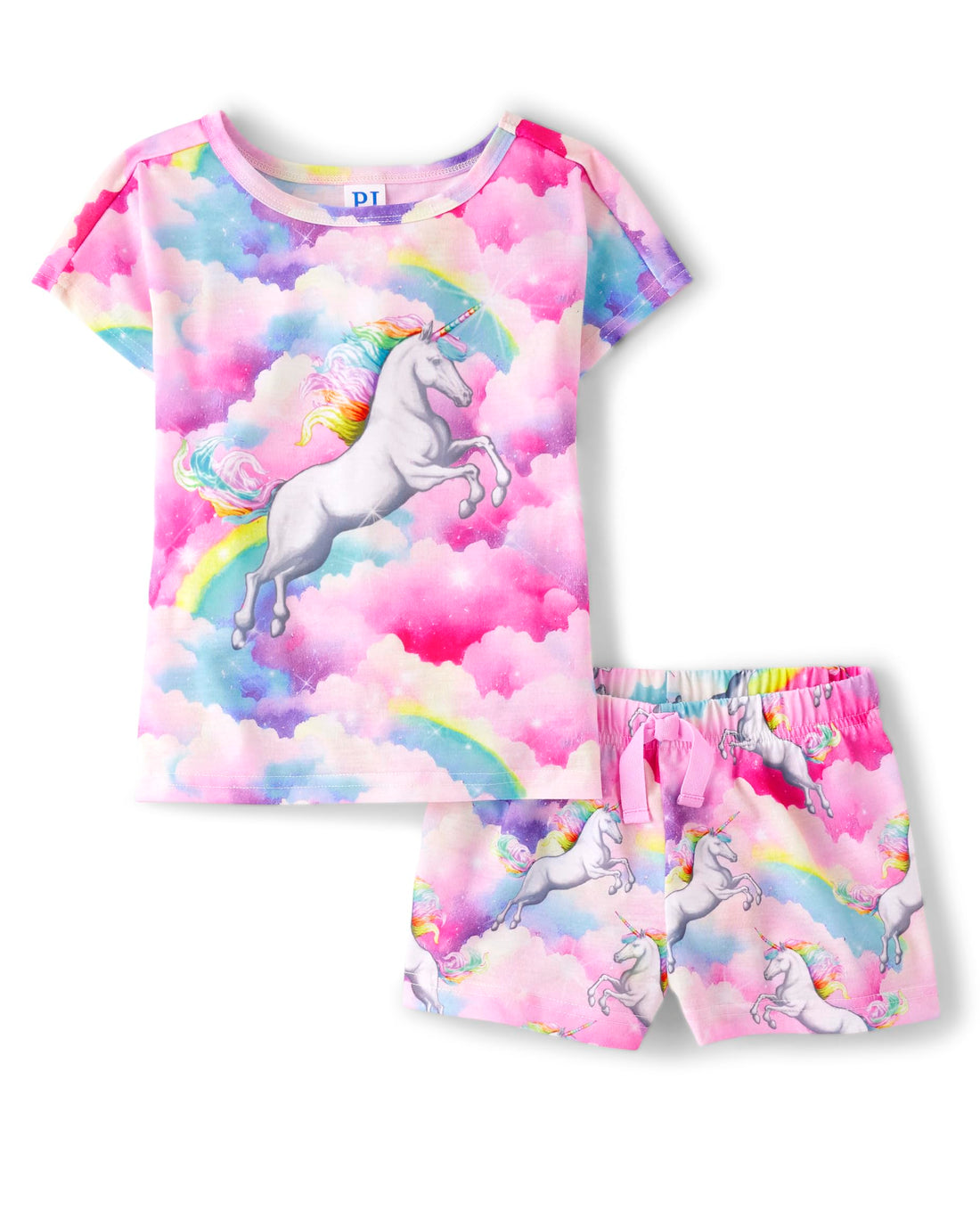 The Children's Place Girls' Short Sleeve Top and Shorts,2 Piece Pajama Set