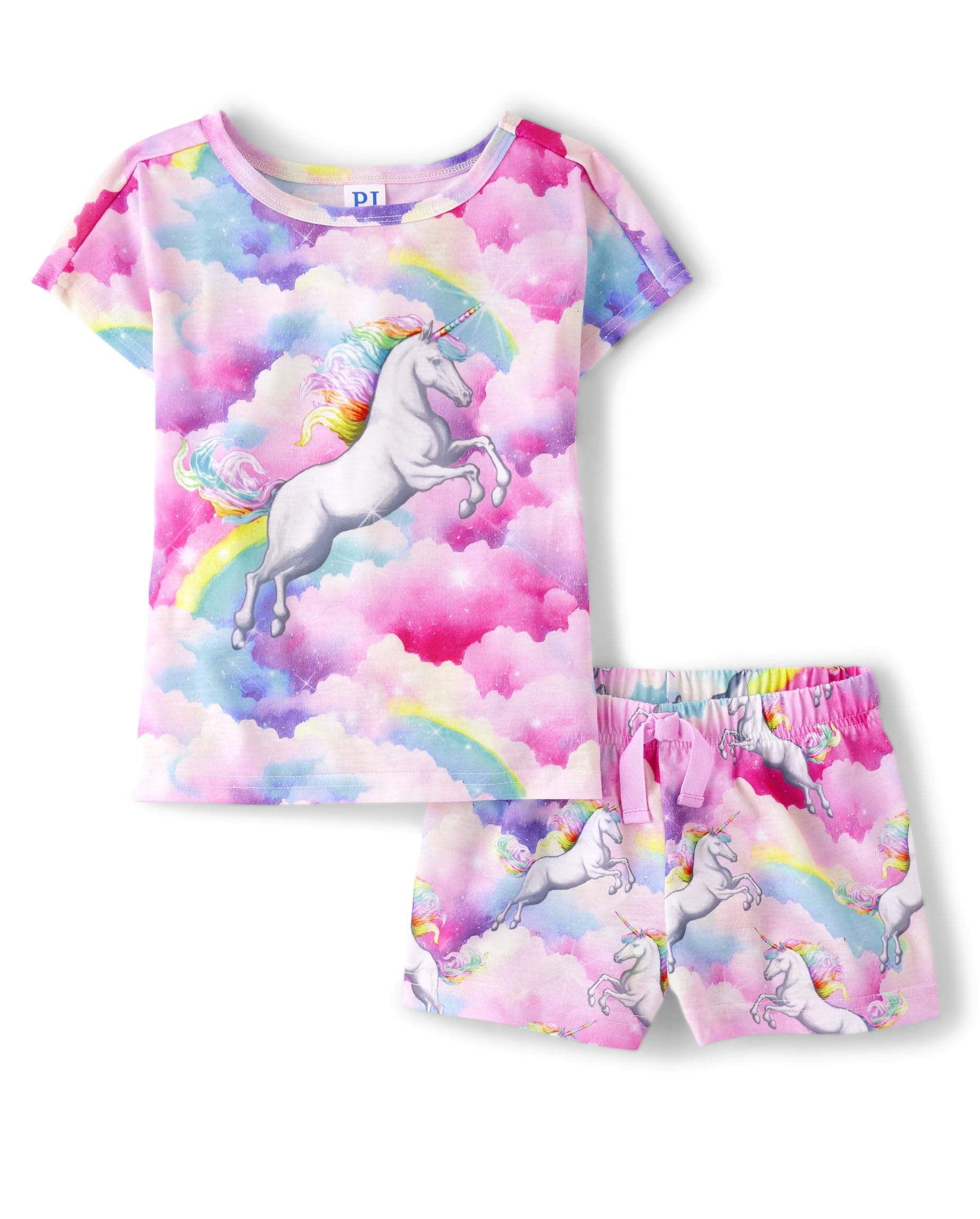 The Children's Place Girls' Short Sleeve Top and Shorts,2 Piece Pajama Set