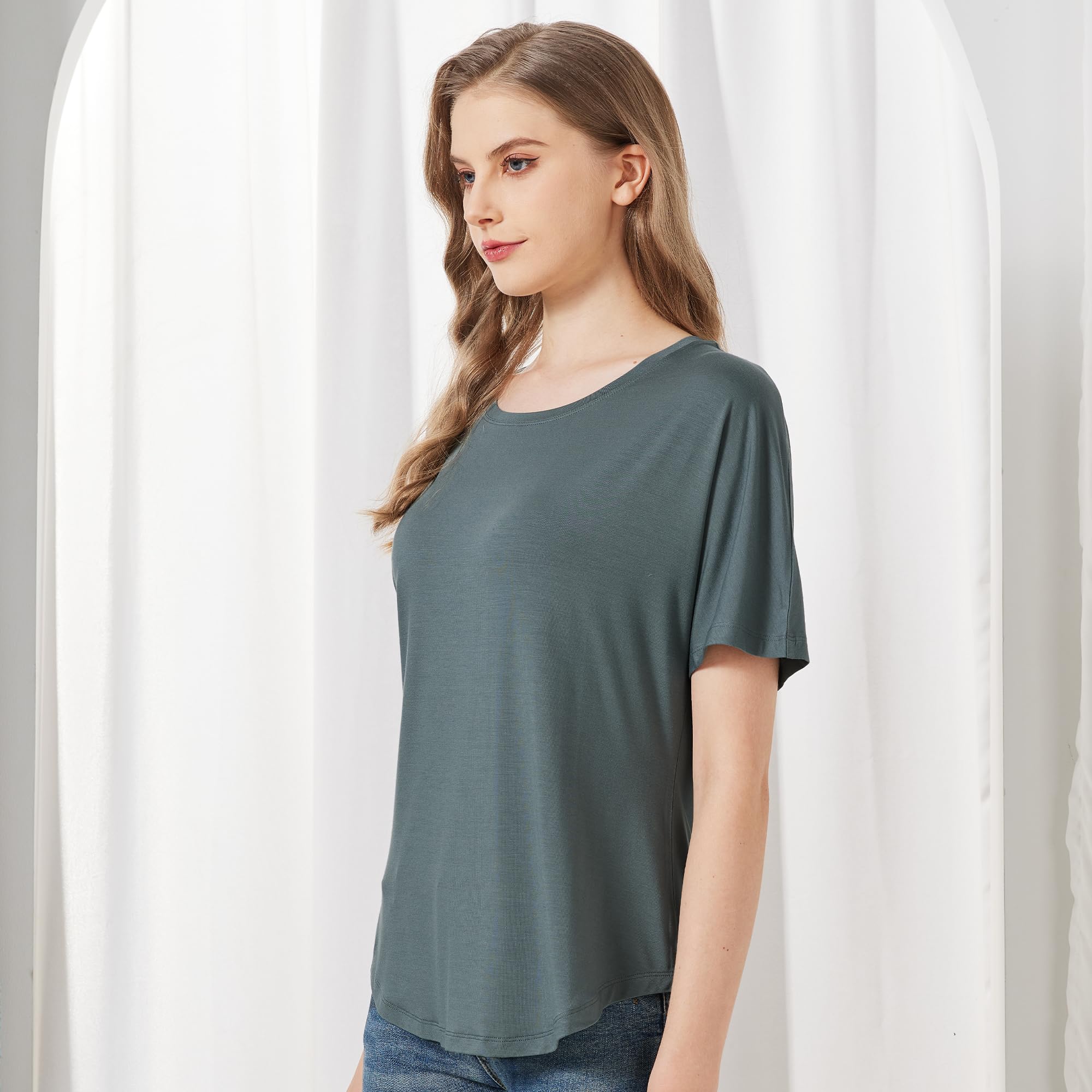 netdraw Women's Ultra Soft Bamboo Viscose Dolman Top Loose Fit Trendy Casual Lounge Short Sleeve Pajama Batwing T-Shirt