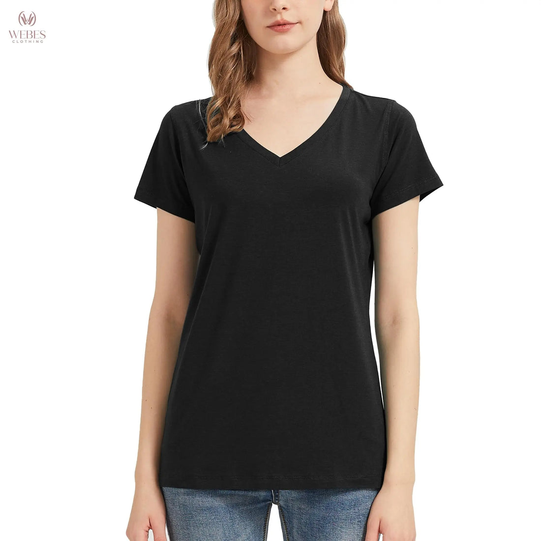 netdraw Women's Ultra-Soft Bamboo Viscose Cotton V-Neck Short Sleeve T-Shirt, Casual Summer Tops for Lounge Sleep Pajama