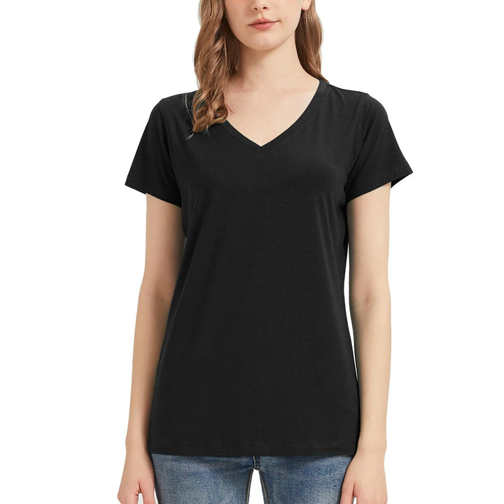 netdraw Women's Ultra-Soft Bamboo Viscose Cotton V-Neck Short Sleeve T-Shirt, Casual Summer Tops for Lounge Sleep Pajama